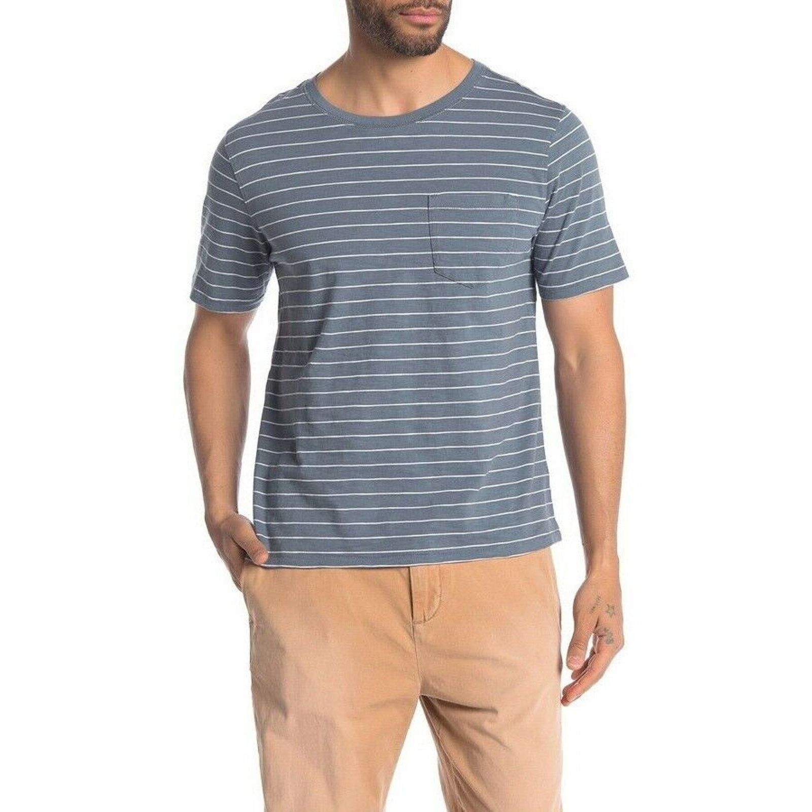 The Unbranded Brand Joe Fresh Men's Gray Striped Cotton Pocket T-Shirt Size 2XL Size US XXL / EU 58 / 5 - 1 Thumbnail
