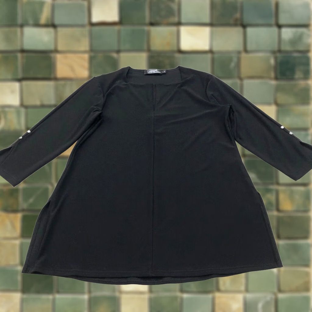 Vintage Sympli Black Womens Tunic Blouse Top 4 Pearl Pullover Button Size S / US 4 / IT 40 - 1 Thumbnail