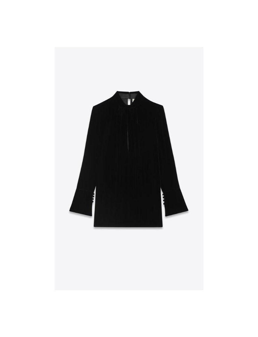 Saint Laurent Paris o1tp1o1224 Short Dress In Velvet in Black Size M / US 6-8 / IT 42-44 - 1 Thumbnail