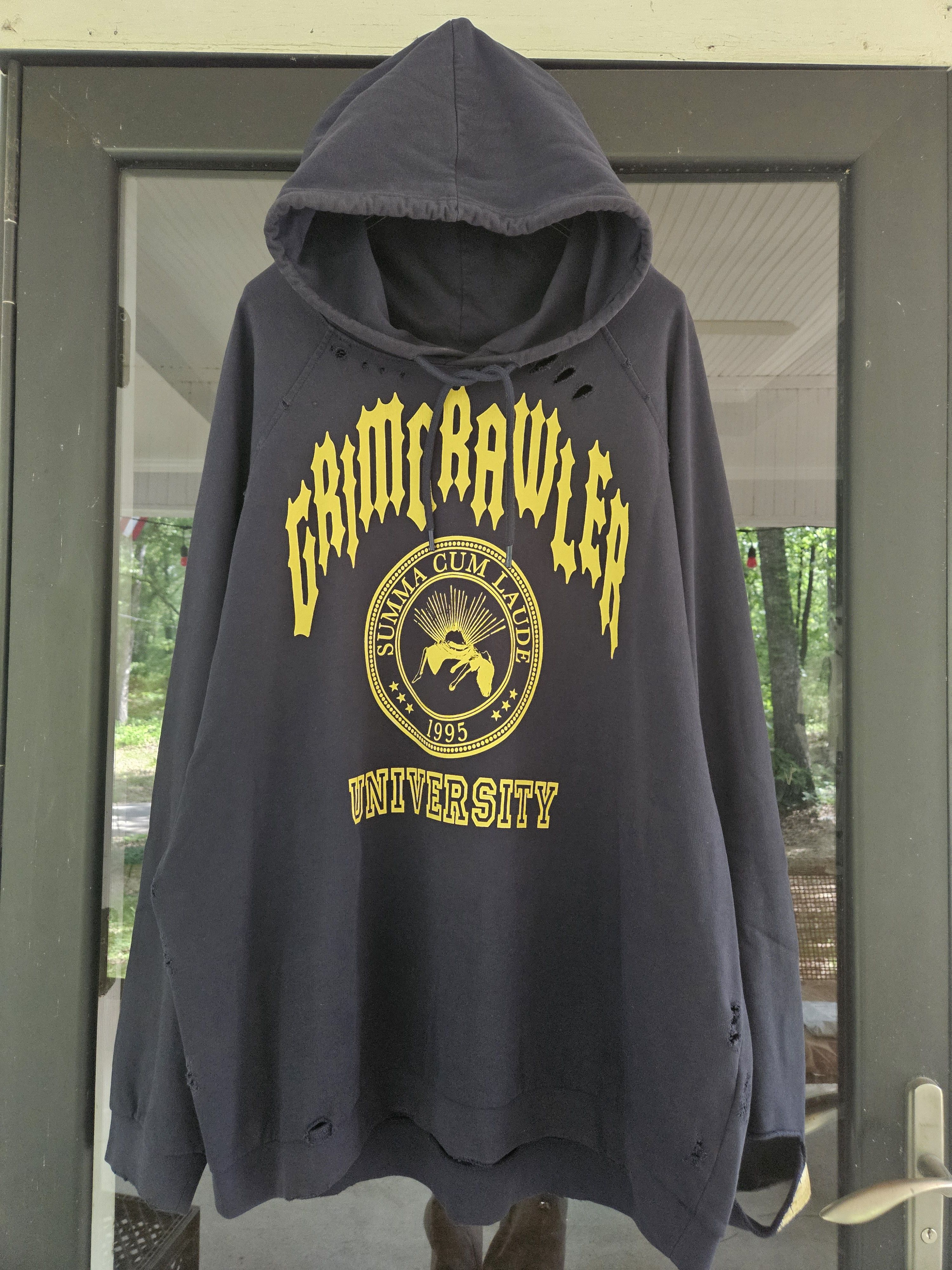 Raf Simons Grimcrawler University SS22 Distressed OVERSIZED Navy Hoodie Size US M / EU 48-50 / 2 - 1 Thumbnail