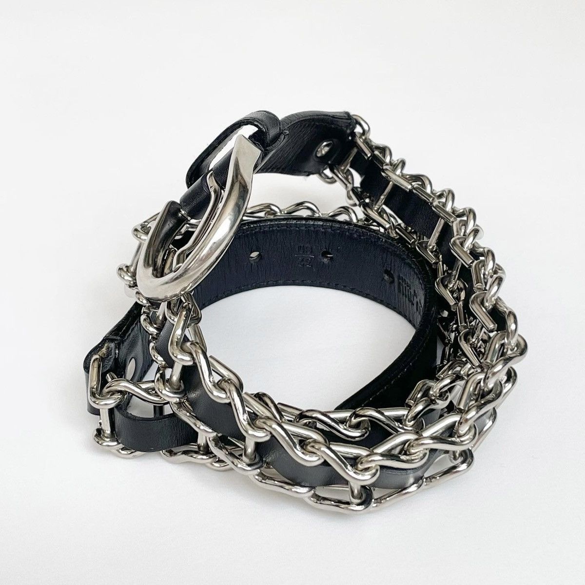 Miu Miu Miu Miu Metal Chain Black Leather Belt Size 30 - 4 Thumbnail