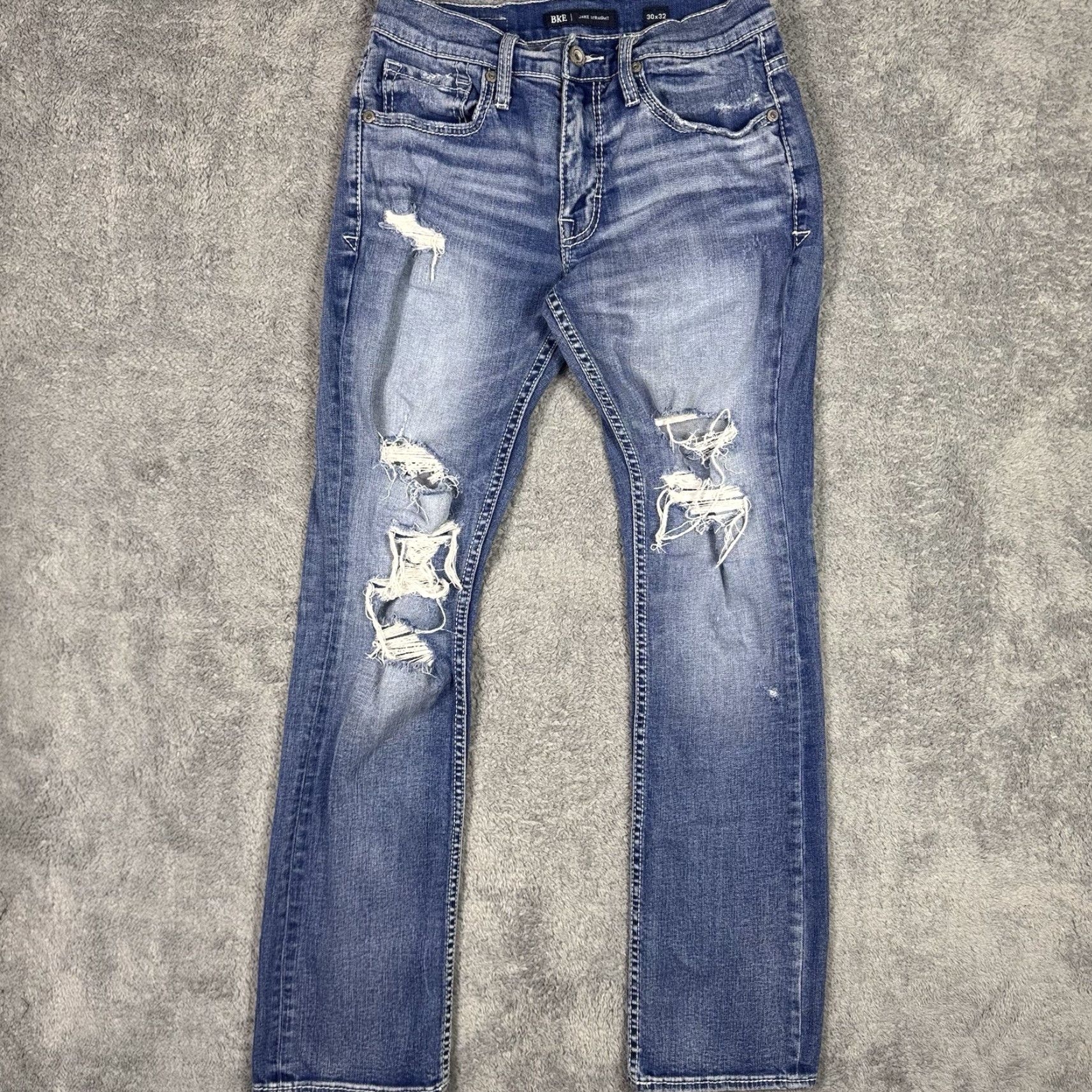 BKE BKE Jeans Mens 30x32 Straight Buckle Whisker Medium Distressed Denim Cowboy Shirt Size US 30 / EU 46 - 2 Thumbnail
