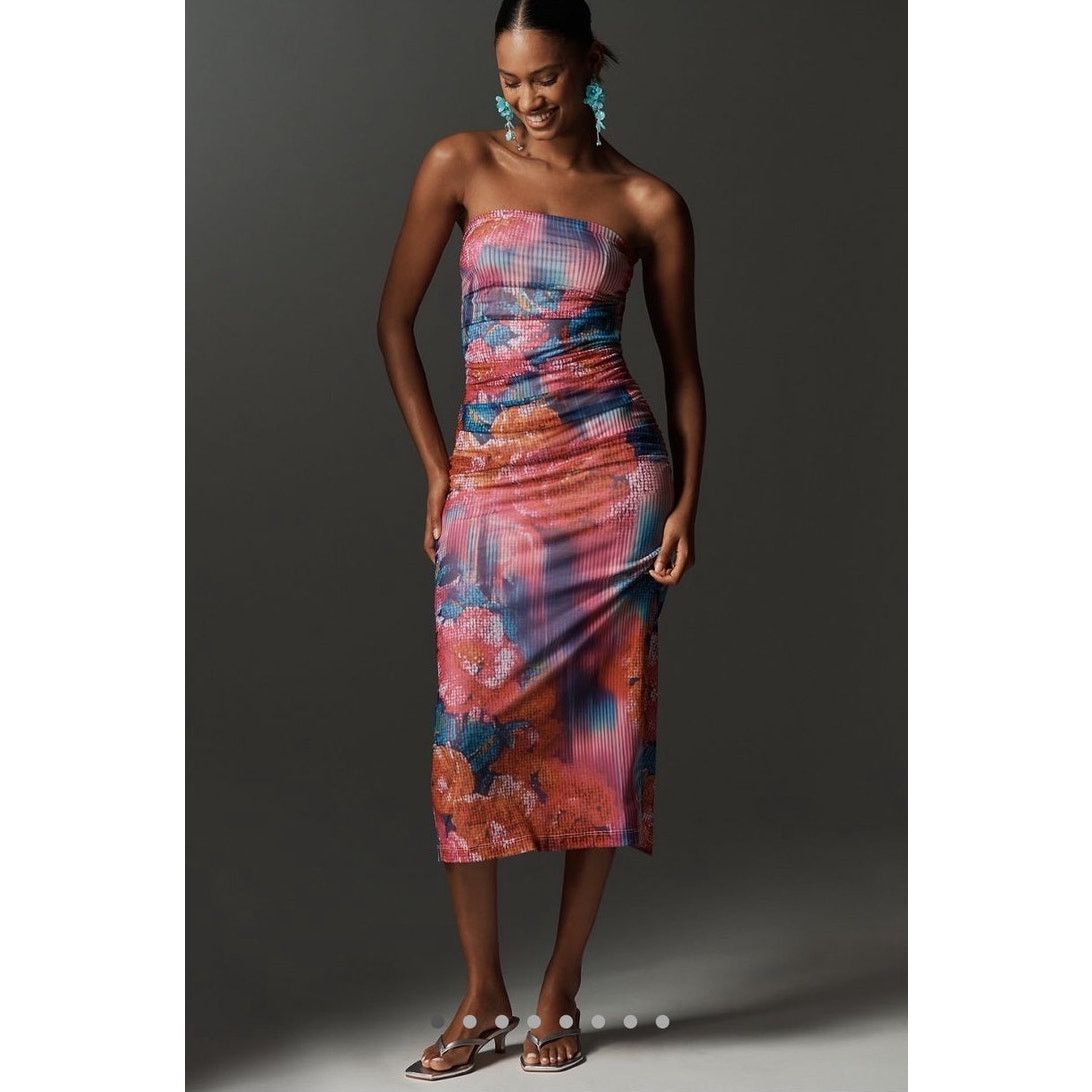 Anthropologie NWT Anthropologie Soliel Slim Strapless Ruched Mesh Dress Size L / US 10 / IT 46 - 2 Thumbnail