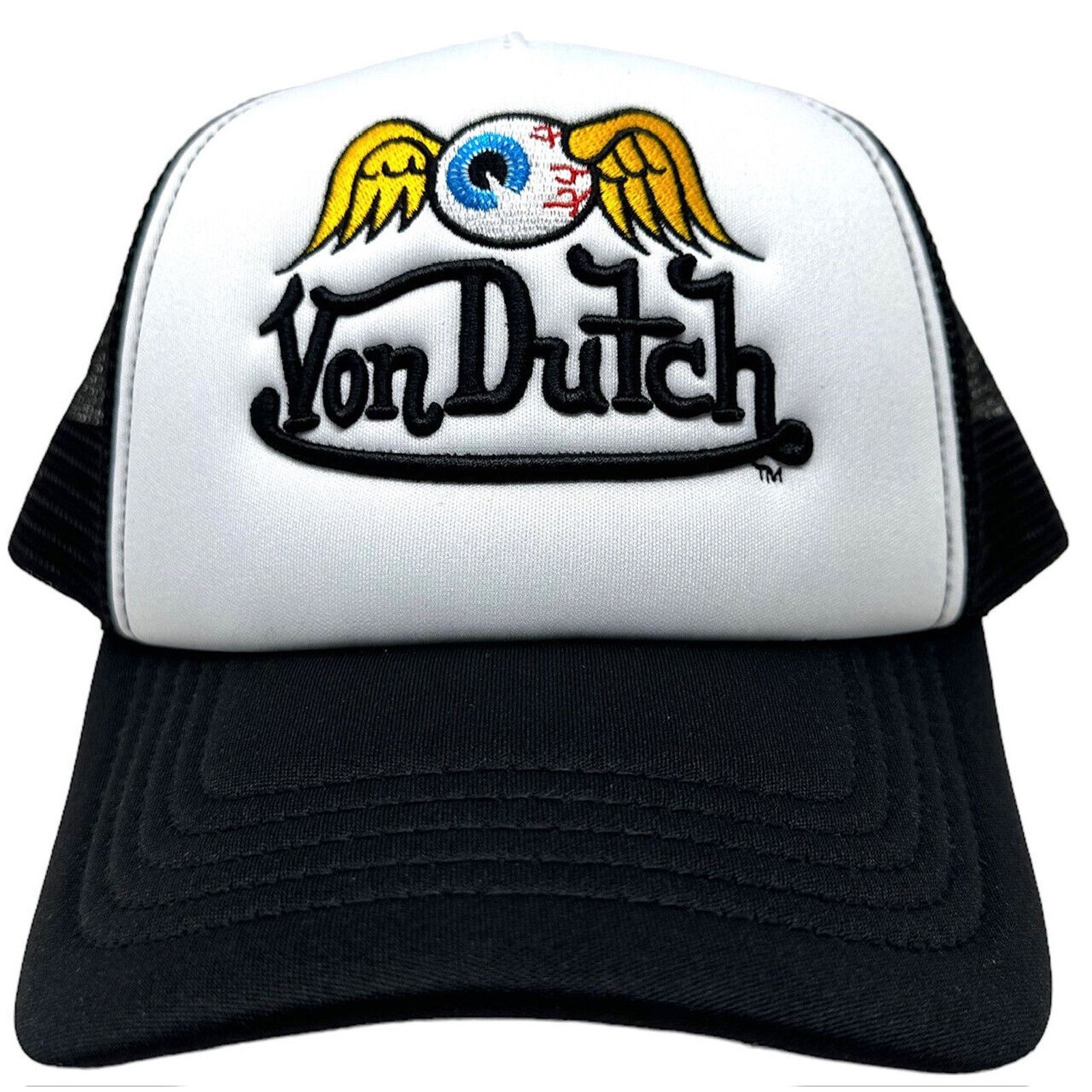 Von Dutch Trucker Hat White Black Flying Eyeball Cap