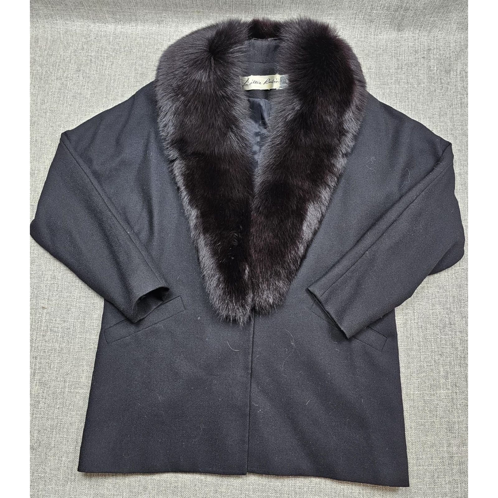 Vintage VINTAGE Lillie Rubin Coat Womens M Black Wool Fur Shawl Collar Overcoat Coat Women Size M / US 6-8 / IT 42-44 - 2 Thumbnail