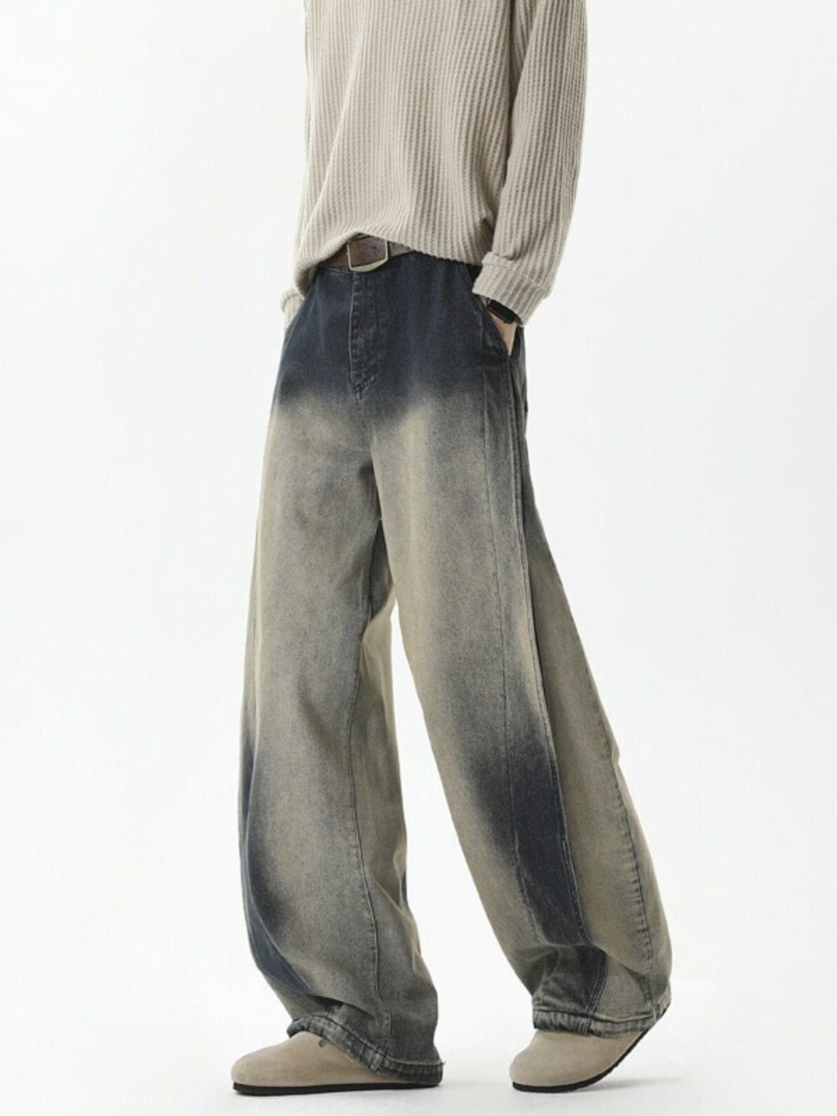 Japanese Brand High-street retro blue gradient patchwork curved jeans Size US 32 / EU 48 - 2 Thumbnail
