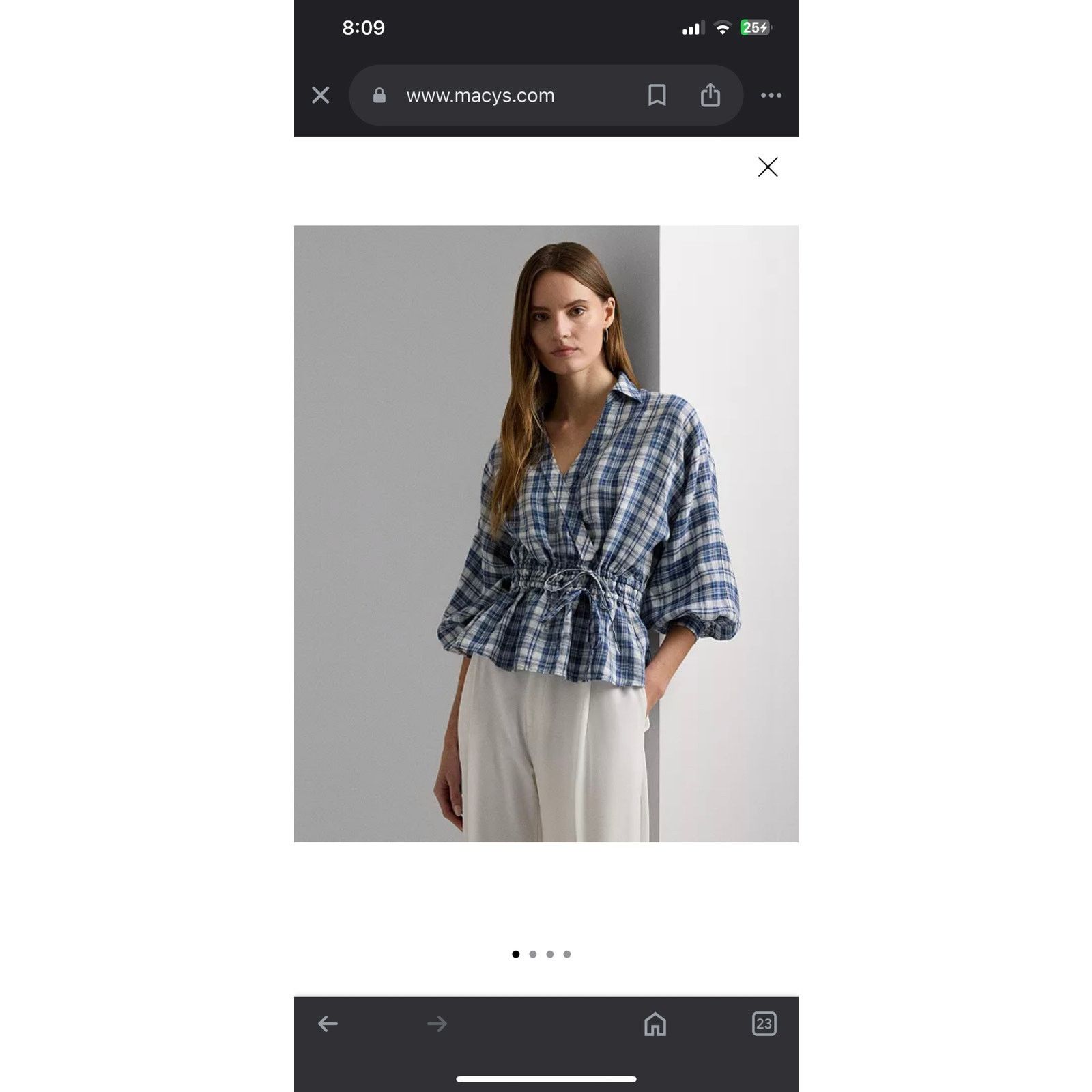 Lauren Ralph Lauren Lauren Ralph Lauren Plaid Linen Peplum Blouse in Blue XL Size XL / US 12-14 / IT 48-50 - 7 Thumbnail