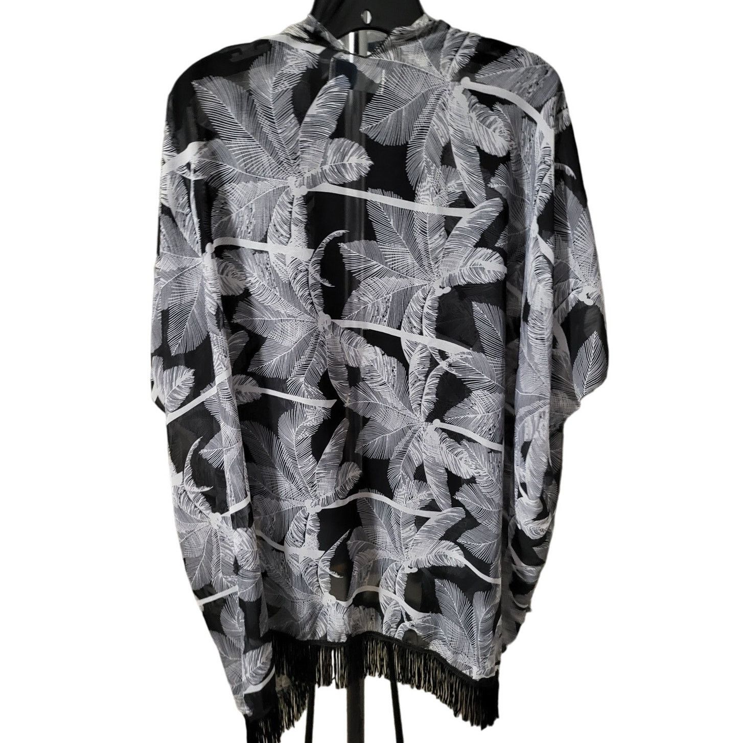 14th & Union 14th & Union Sheer Black & White Palm Tree Coverup Shawl -OS Size ONE SIZE - 2 Thumbnail