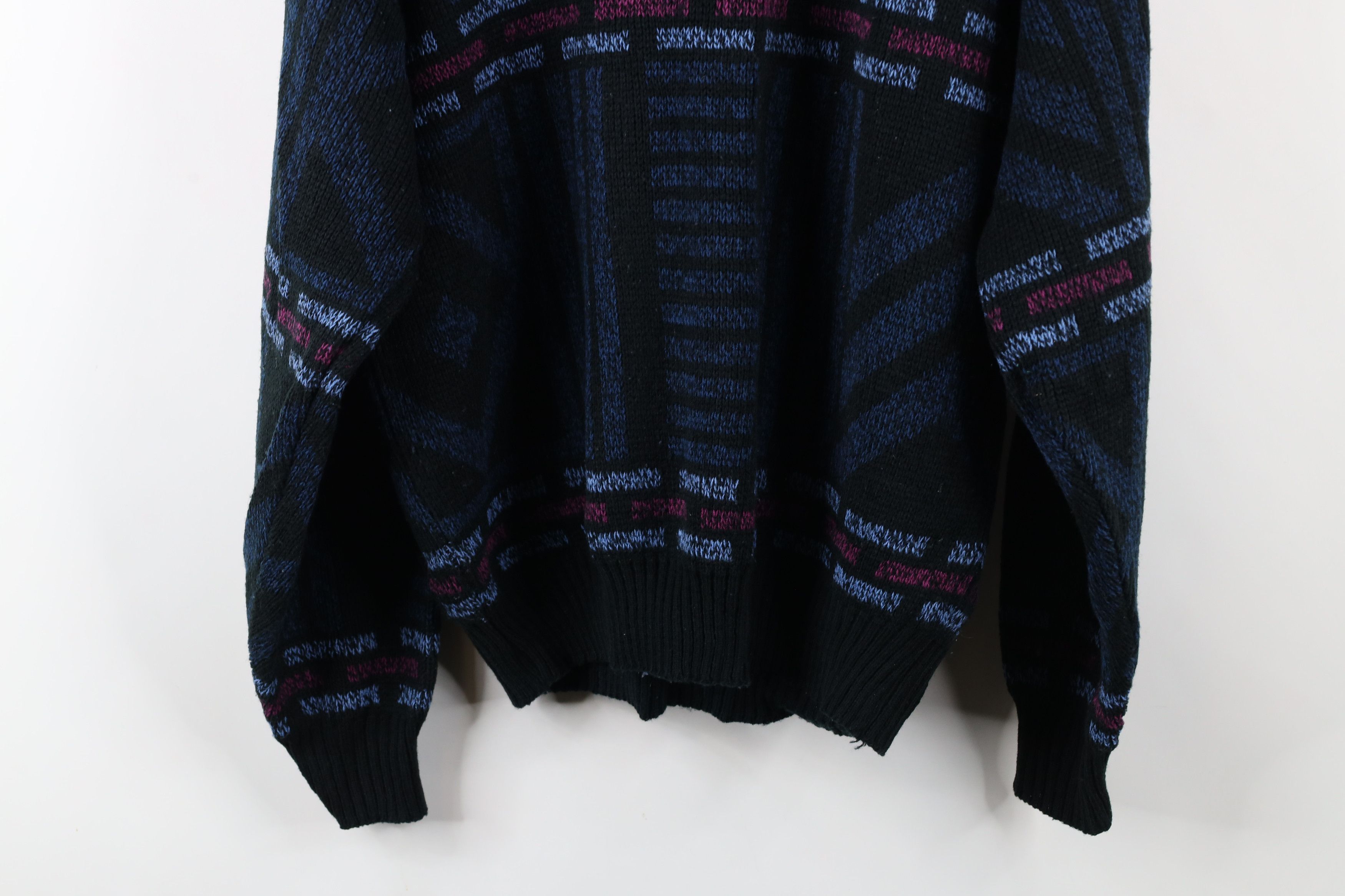 Vintage Vintage 90s Coogi Style Geometric Leather Trim Knit Sweater Size US L / EU 52-54 / 3 - 11 Thumbnail