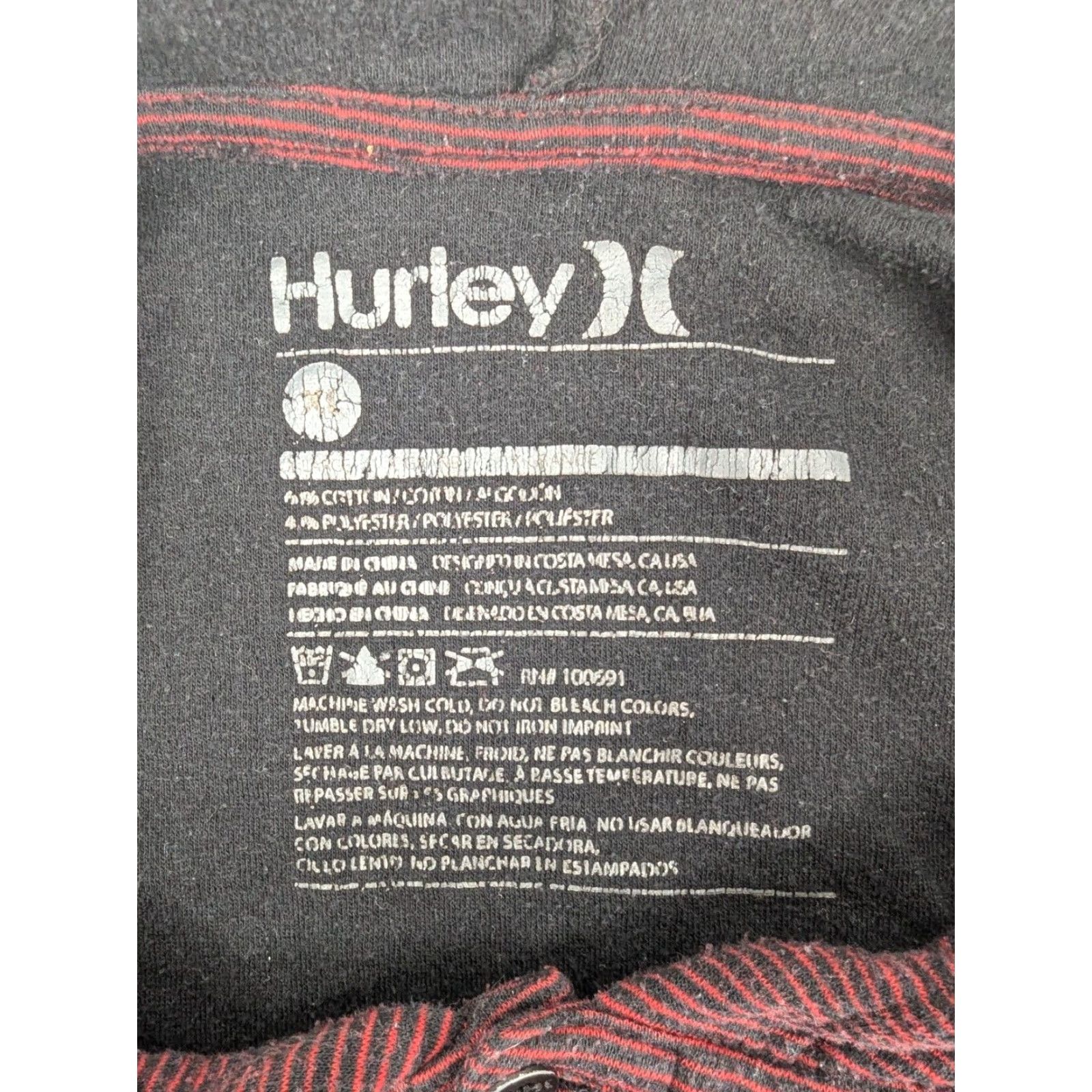 Hurley Hurley Hooded Sweatshirt XL Women’s Pullover Burgundy Stripe Black Cotton Polyester 90s Activewear Ladies Shirt? Size XL / US 12-14 / IT 48-50 - 7 Thumbnail
