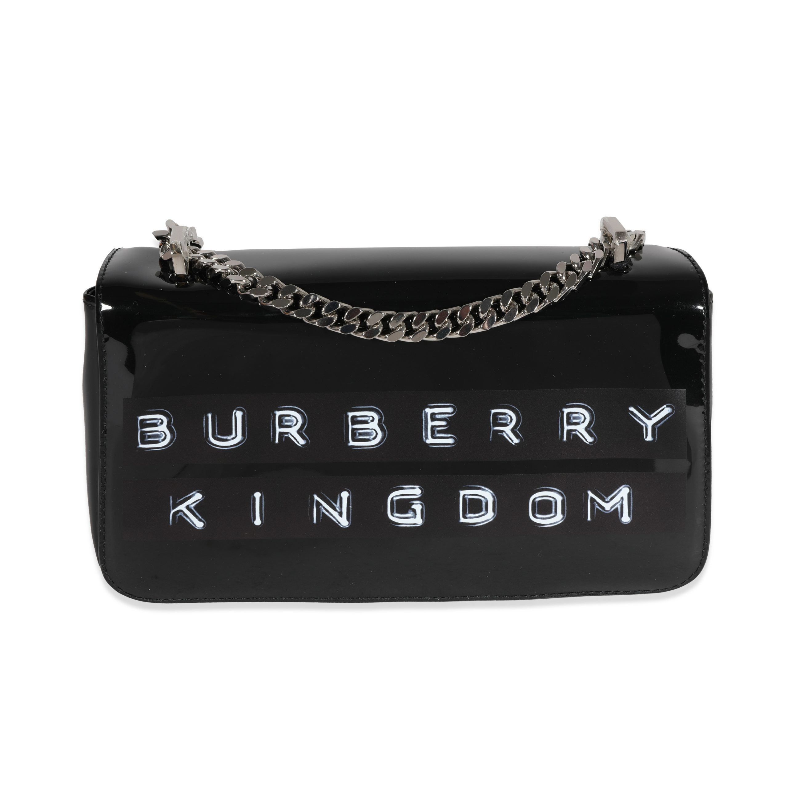 Burberry Black Patent Leather Tape Print Small Lola Bag