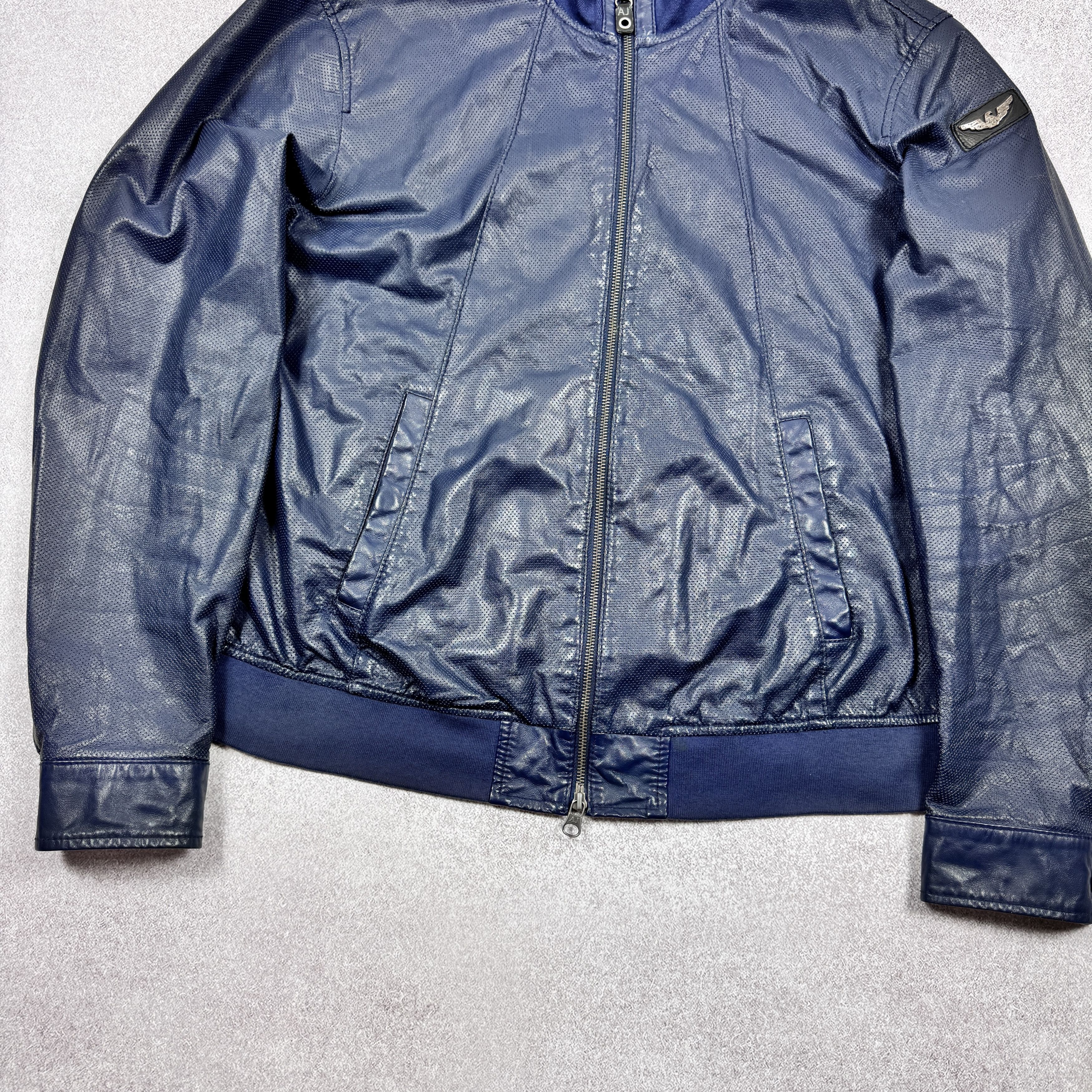 Armani Men`s Armani Jeans Navy Perforated Leather Jacket Size 3XL Size US XXL / EU 58 / 5 - 6 Thumbnail