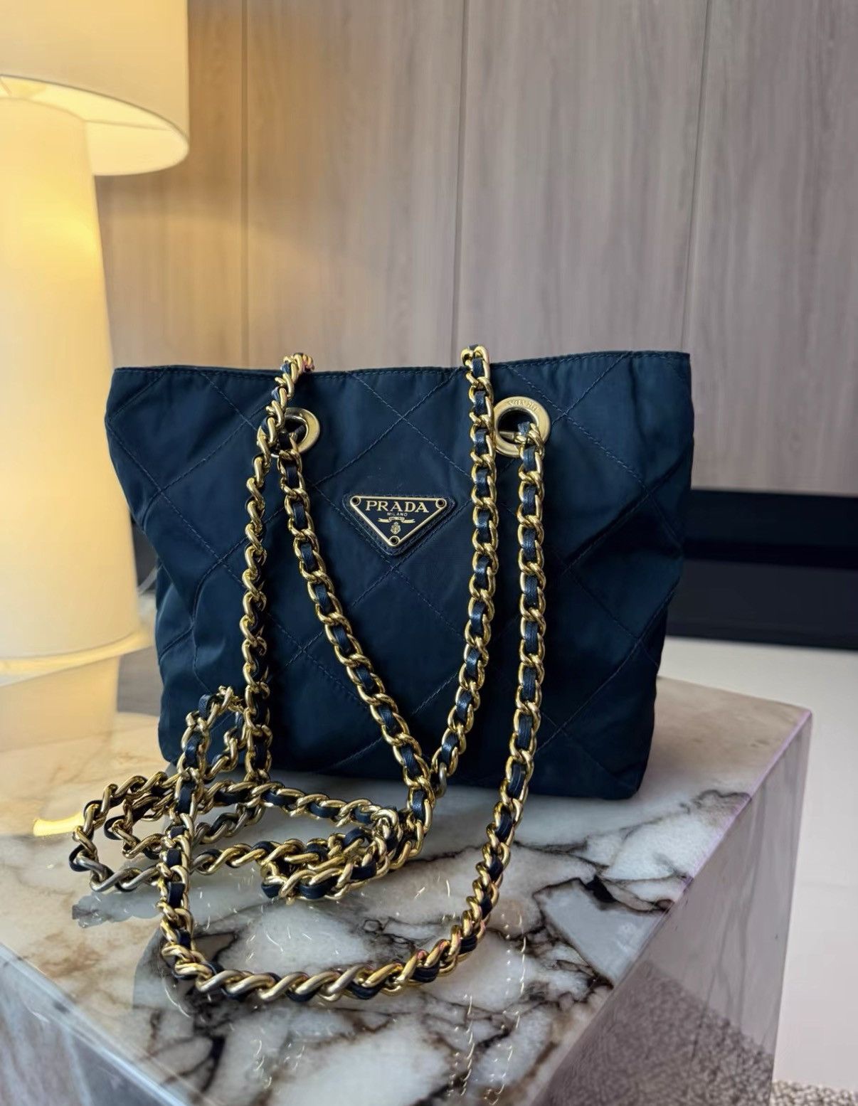 Prada Prada Mini Navy Parachute Double Chain Shoulder Bag J36 Size ONE SIZE - 3 Thumbnail