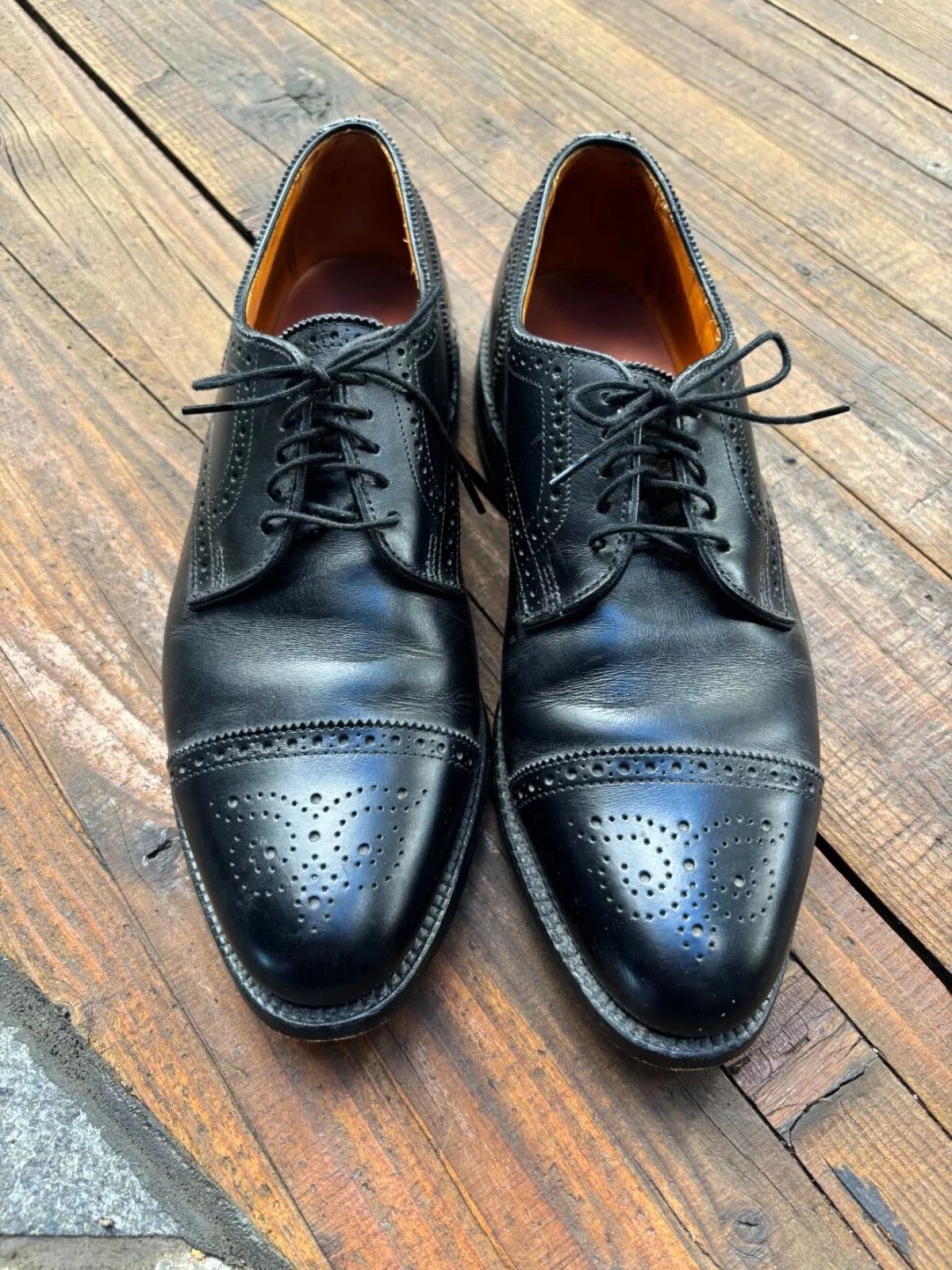 Allen Edmonds Black Cap Toe SANFORD Calf Leather Shoes Made in USA $335 Size US 10.5 / EU 43-44 - 3 Thumbnail
