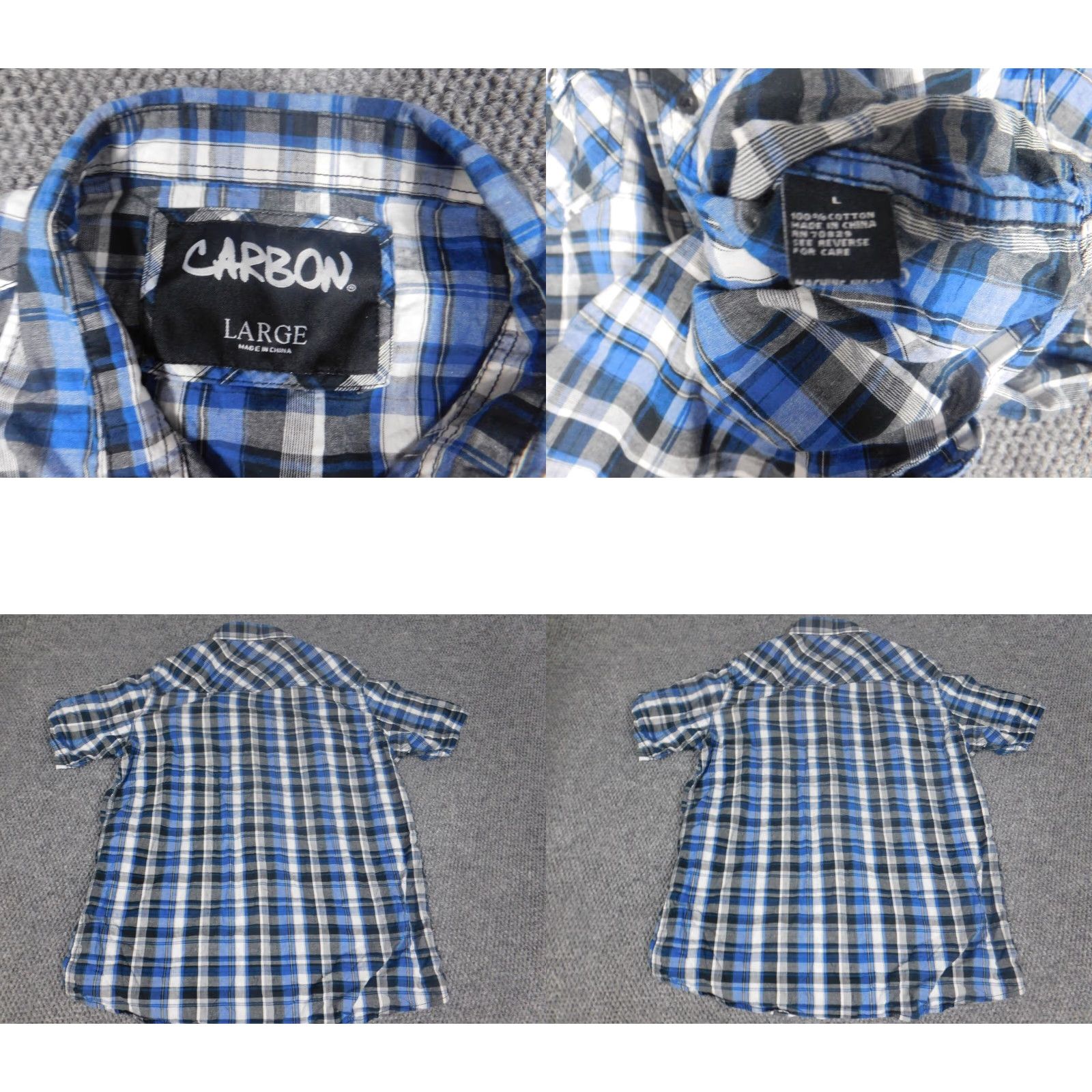 Carbon Carbon Mens Shirt L blue plaid Button-Down Short Sleeve Slim Casual Size US L / EU 52-54 / 3 - 8 Thumbnail