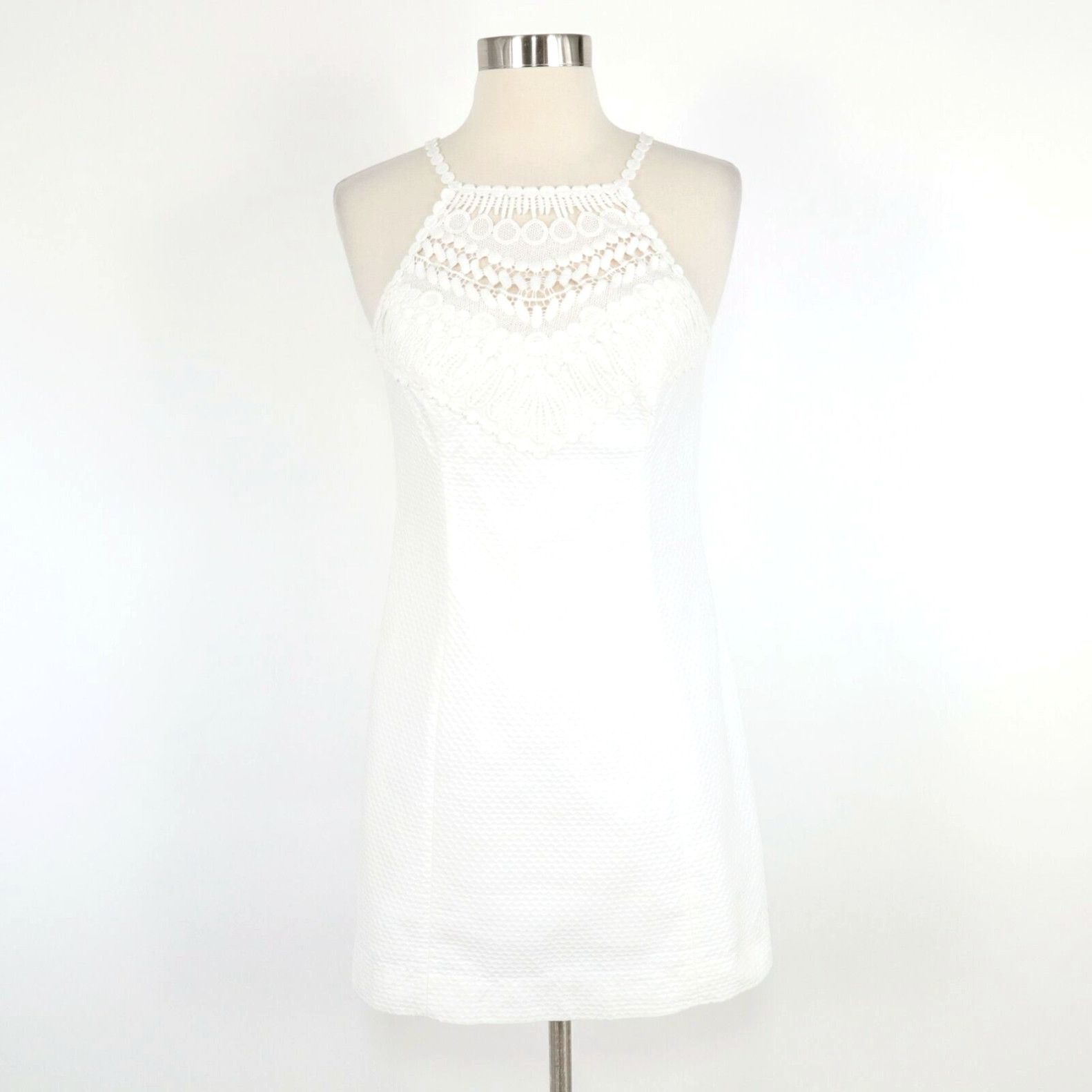 image of Lilly Pulitzer Pearl Shift Dress Mini Womens 0 White Textured Pique Emboidered (Size XS)