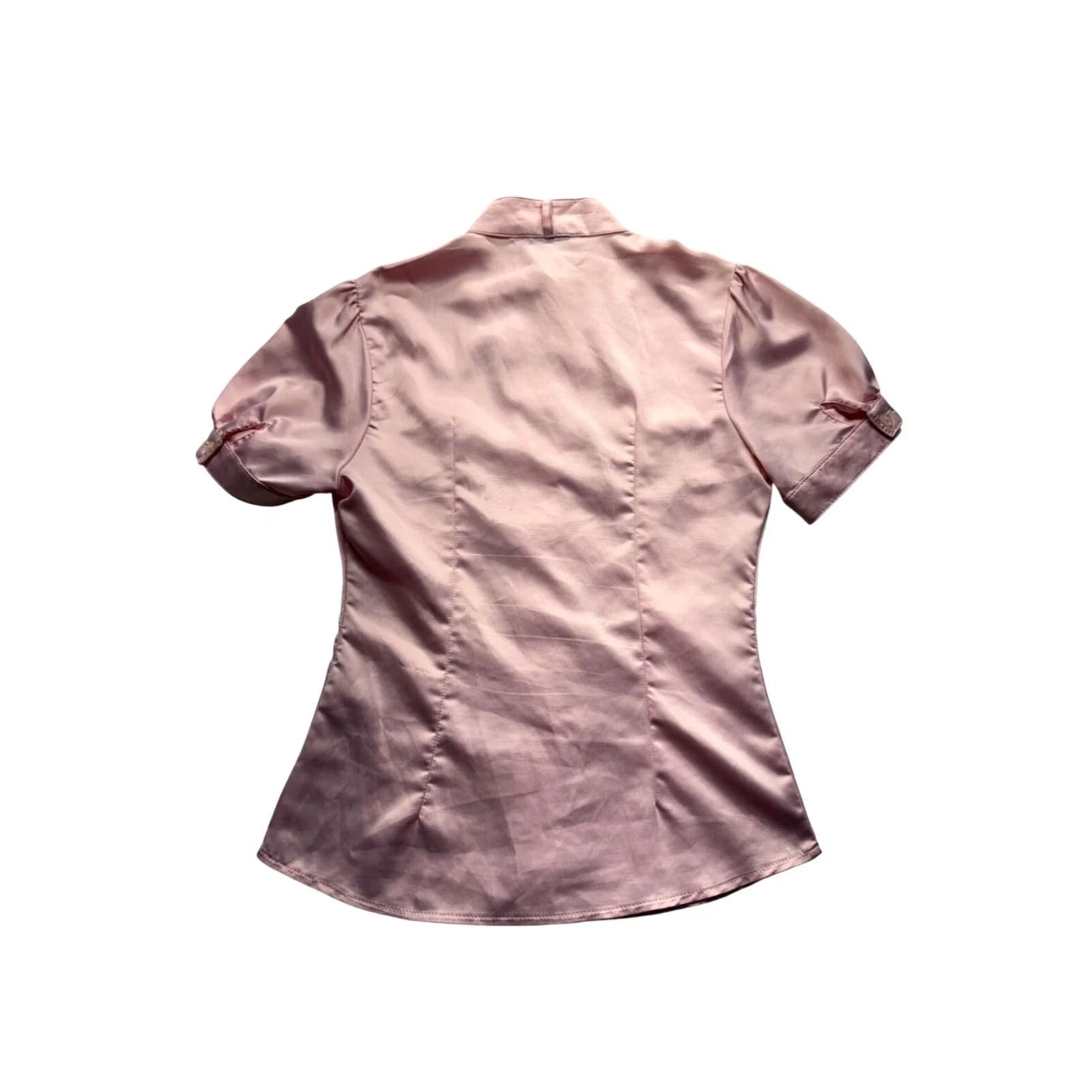 Vintage VINTAGE Cherry Tree Jeans Blouse Shirt Womens XS Pink Short Sleeve Tie Neck Y2K Like New Size XS / US 0-2 / IT 36-38 - 2 Thumbnail