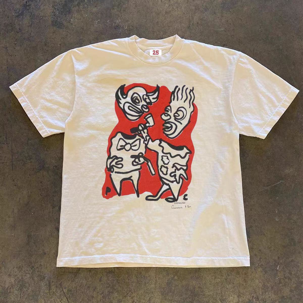 Japanese Brand White street casual retro cartoon monster print t-shirt Size US L / EU 52-54 / 3 - 1 Thumbnail
