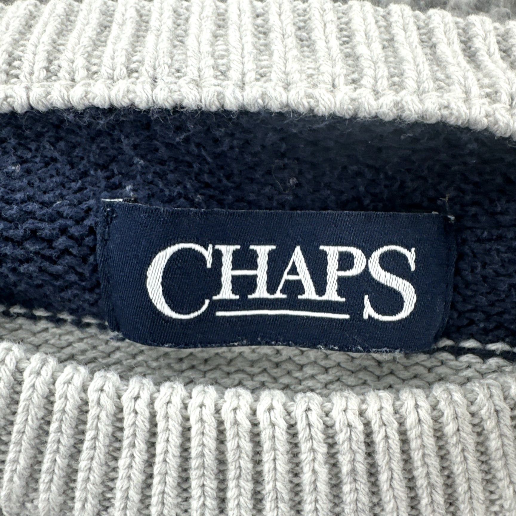 Chaps VINTAGE Chaps Sweater Men L White Blue Striped Cotton Logo Crew Neck Pullover Regular Size L Size US L / EU 52-54 / 3 - 7 Thumbnail