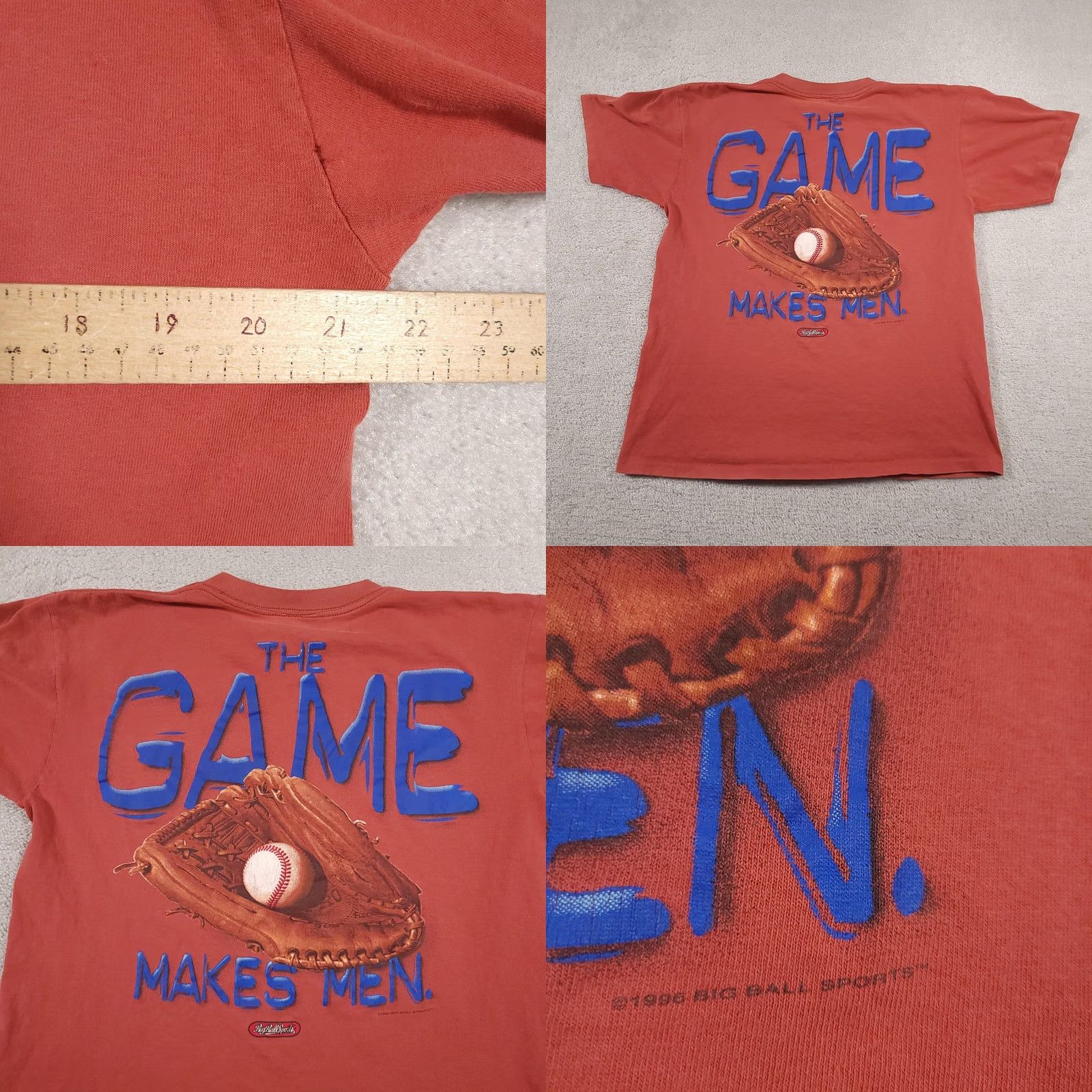 Bally VINTAGE Belton Big Ball Sports Shirt Mens Large Red Cotton Graphic 90s Baseball Tee Mens Size US L / EU 52-54 / 3 - 9 Thumbnail