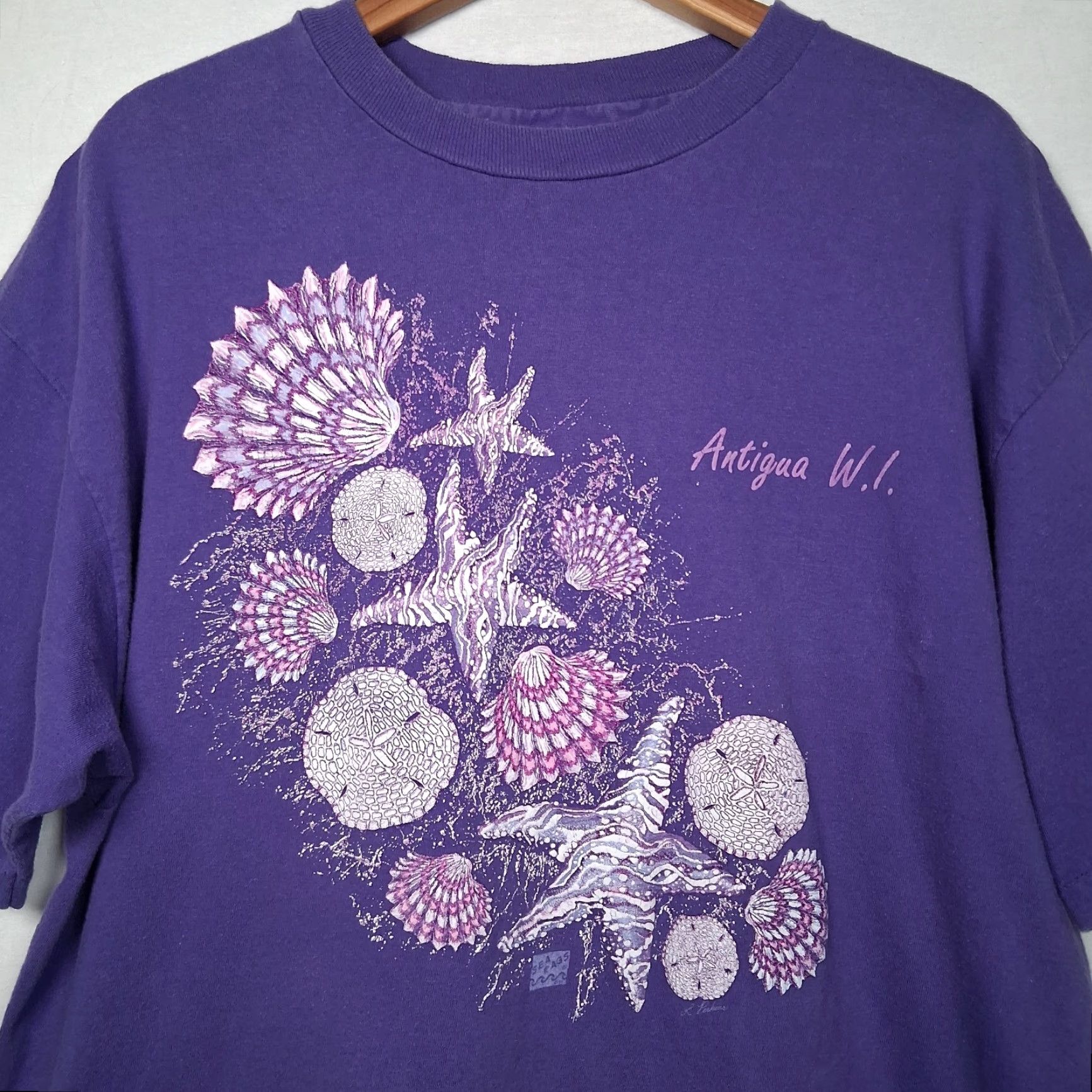 Hanes VINTAGE Hanes West Indies Shirt XL Purple Seashell Puffy Graphic Single Stitch T-Shirt Men XL Purple Seashell Graphic Beach Ocean 90s Mens Size US XL / EU 56 / 4 - 3 Thumbnail