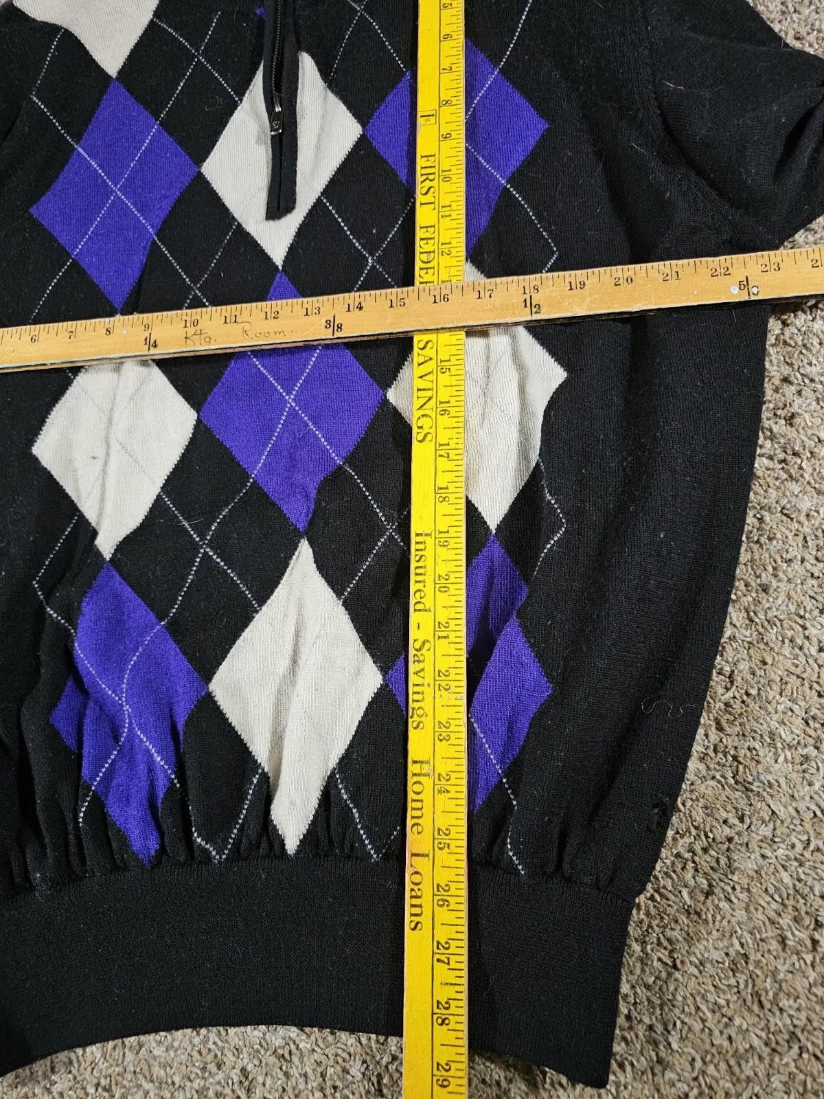 Footjoy FootJoy Argyle Wool Sweater Black Purple 1/4Zip Mens L FLAWS Size US L / EU 52-54 / 3 - 4 Thumbnail