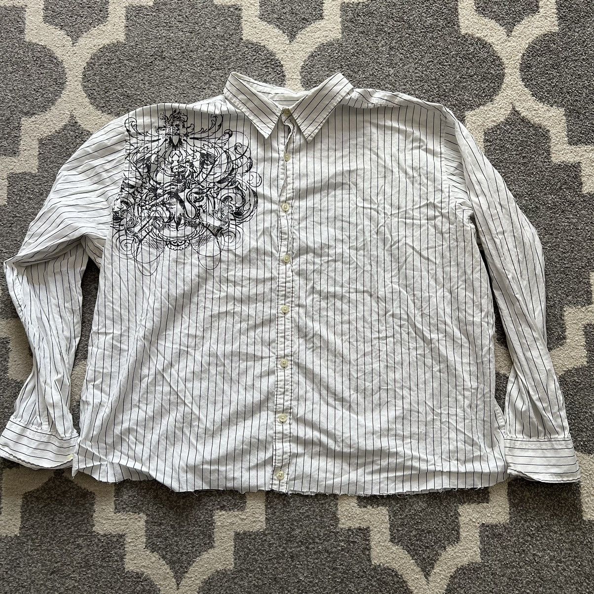 Vintage j ferrar script graphic white striped button up Size US XL / EU 56 / 4 - 5 Thumbnail