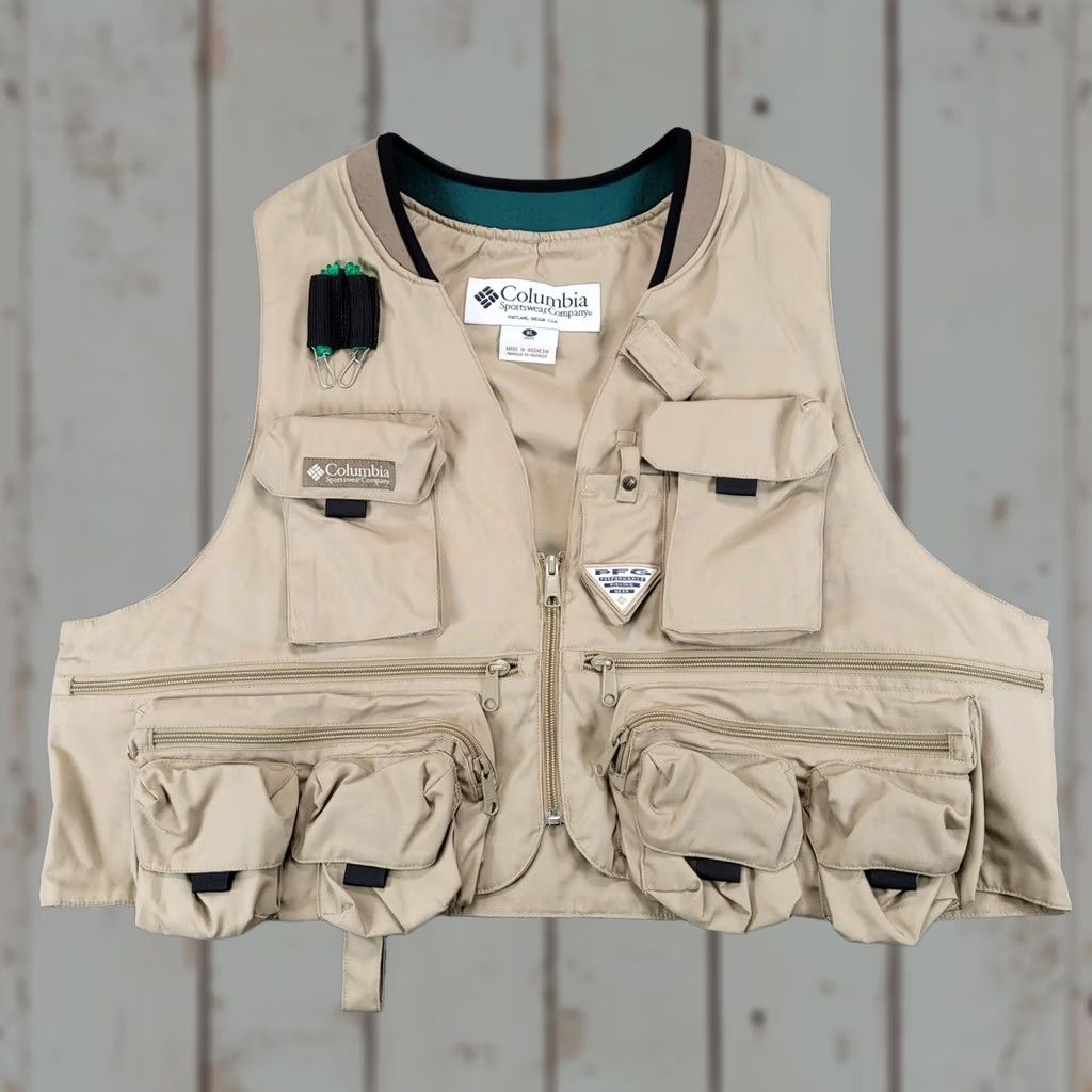 Vintage Columbia PFG Vest Mens XL Khaki Multi Pocket Canvas Zip Short Size US XL / EU 56 / 4 - 1 Thumbnail