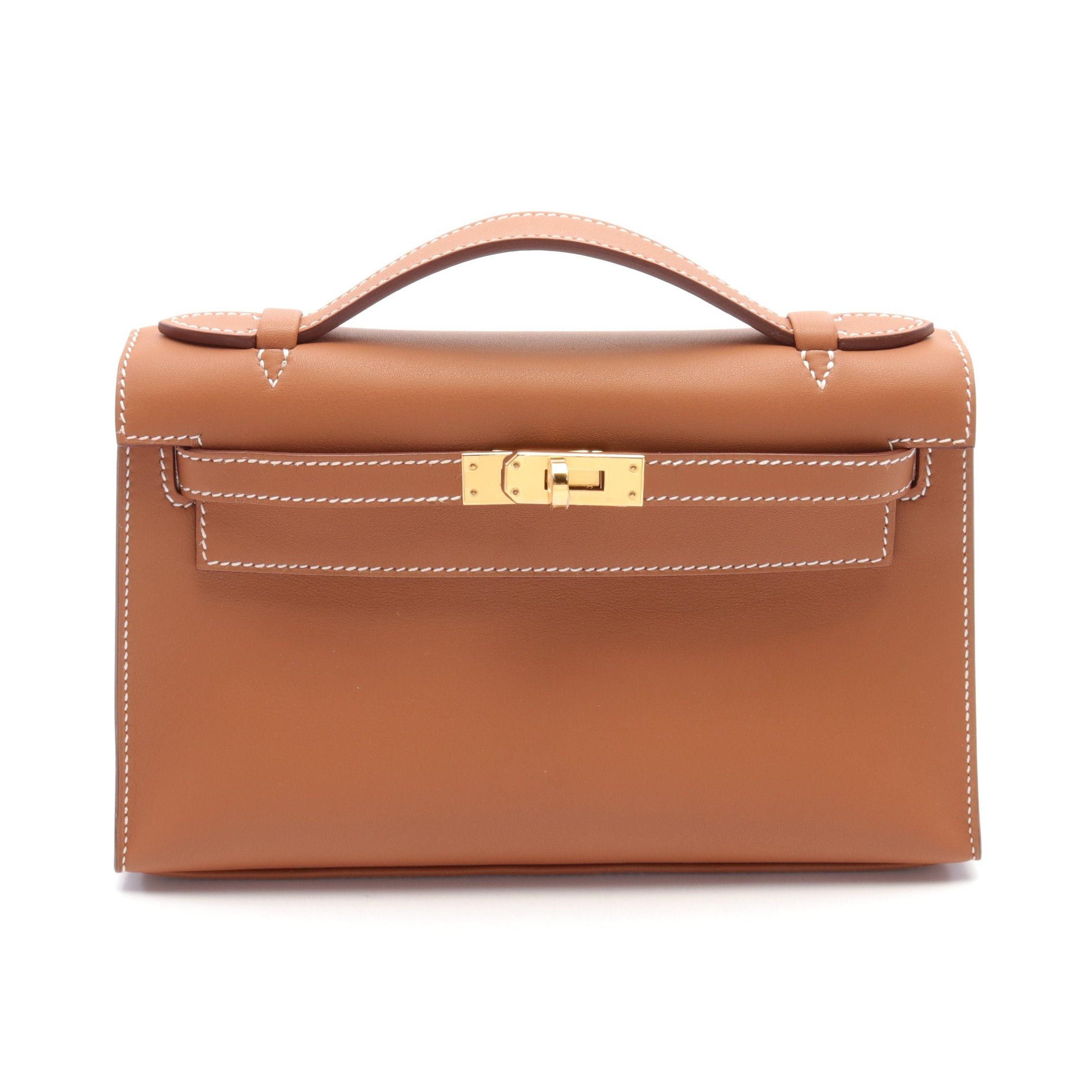 Hermes Hermes Pochette Kelly Mini Handbag Veau Swift Brown Gold Hardware Double Engraved Size ONE SIZE - 1 Thumbnail