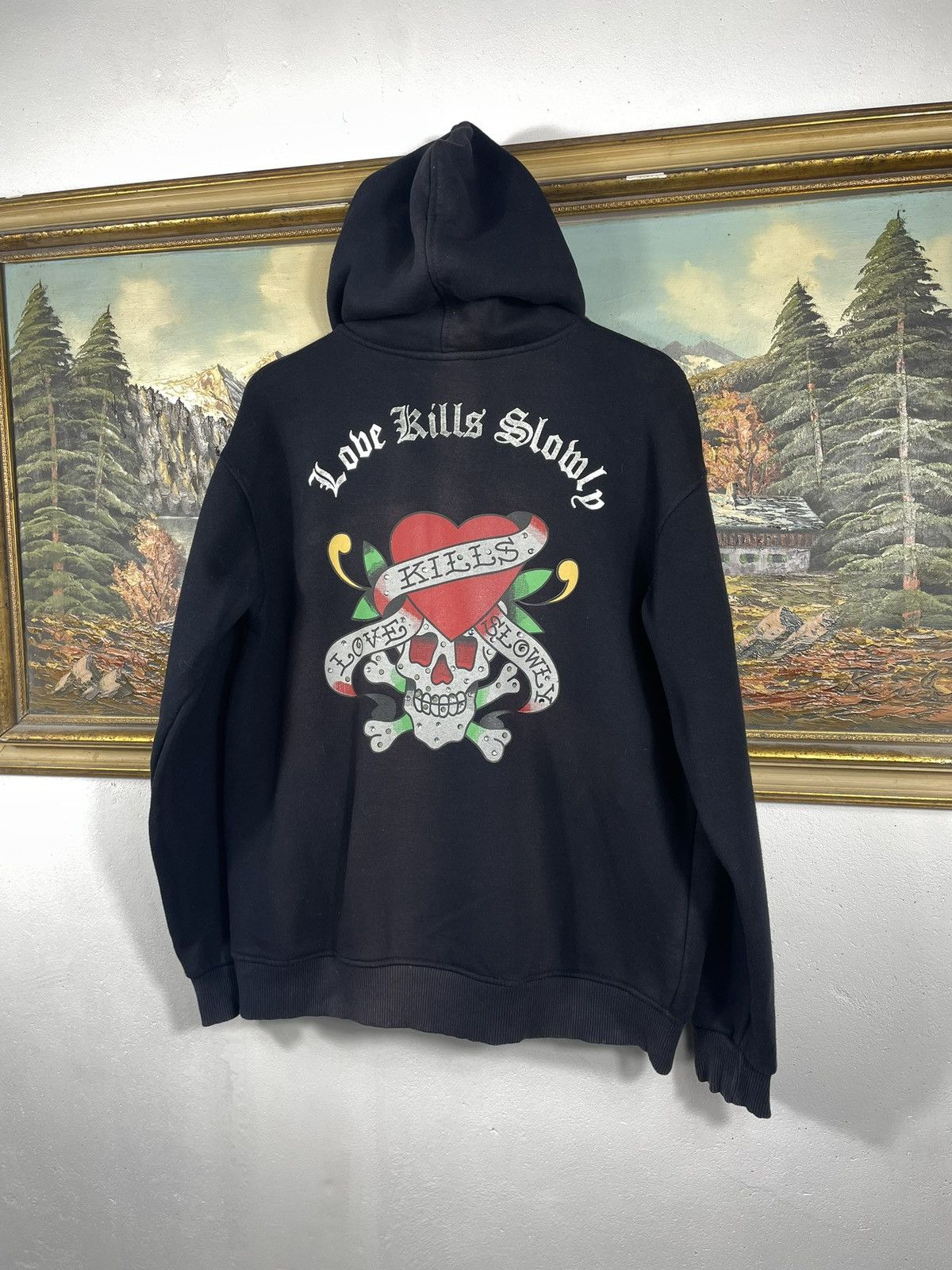 Christian Audigier × Ed Hardy × Vintage Ed Hardy Retro 00s Hoodie With Crystals Affliction Grunge Size US M / EU 48-50 / 2 - 6 Thumbnail