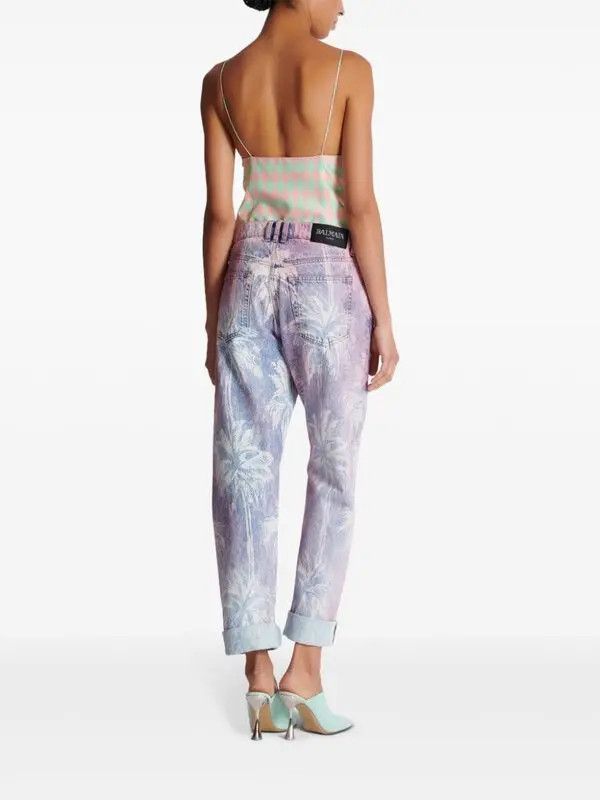 Balmain o1s1wg110825 Palm Tree Print Jeans in Blue Size 26" / US 2 / IT 38 - 5 Thumbnail