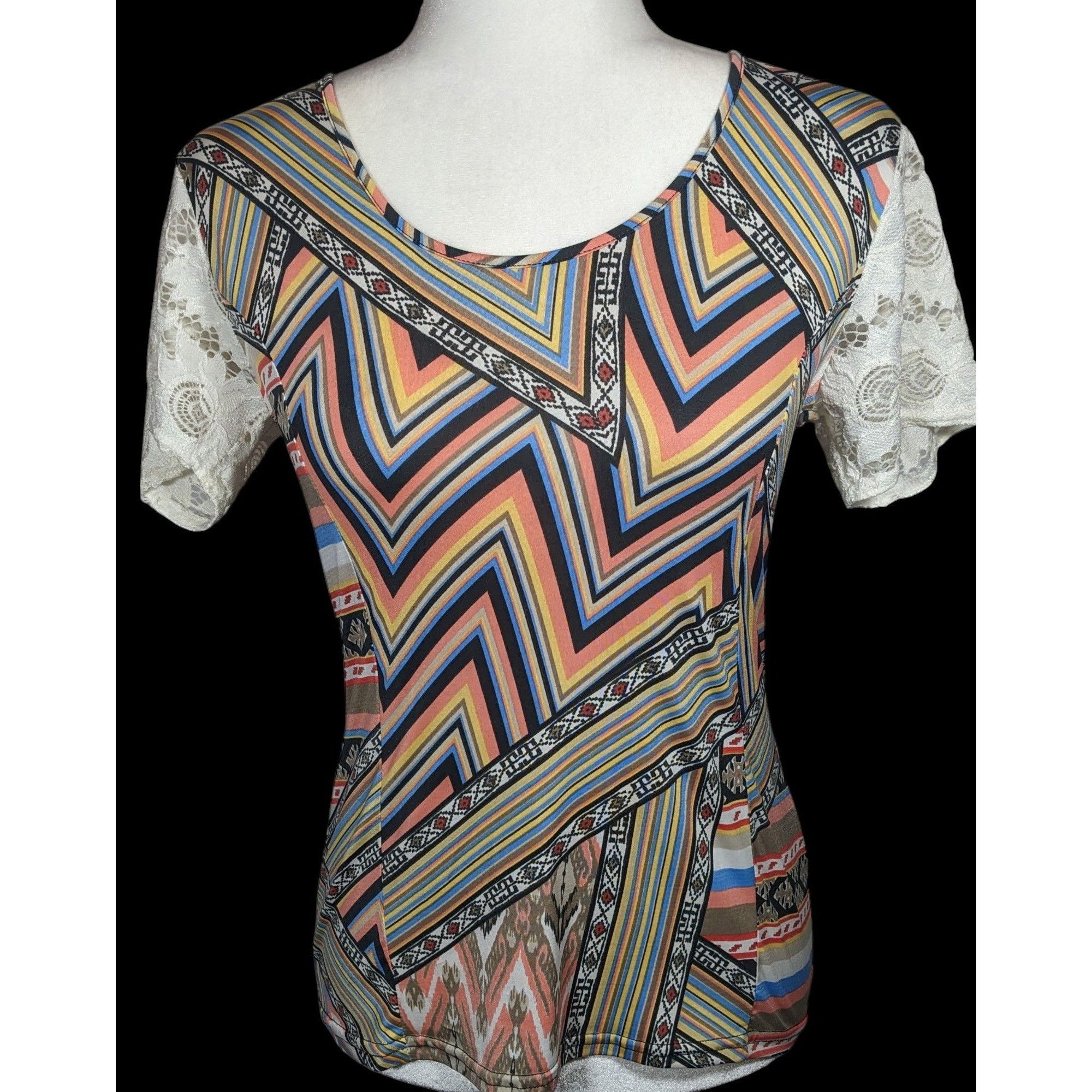 Other Mary Cool Paris Rainbow Geometric Lace Back Top Size M / US 6-8 / IT 42-44 - 1 Thumbnail