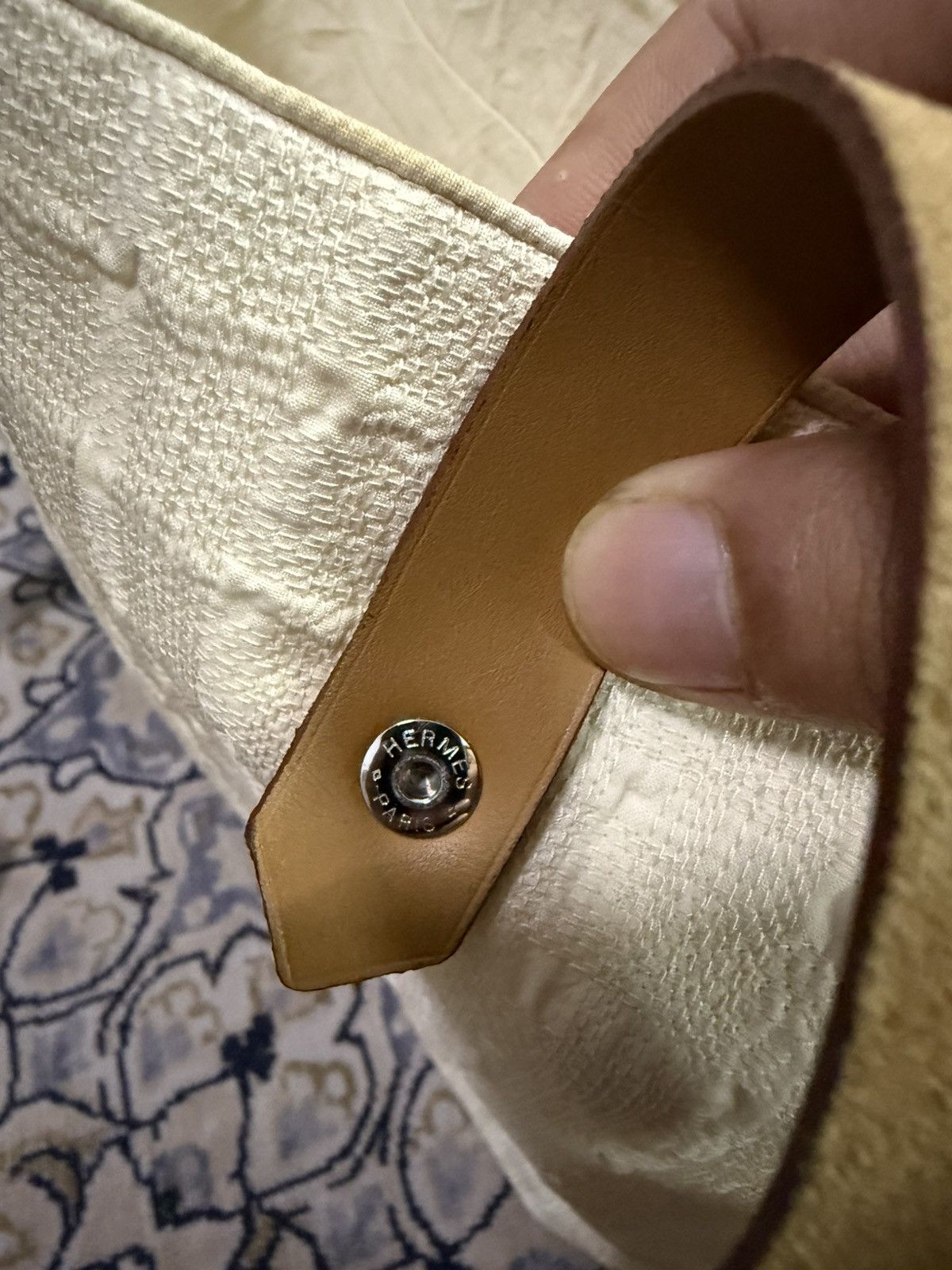 Hermes Hermès Ahmedabad white cotton with tan leather Size ONE SIZE - 4 Thumbnail