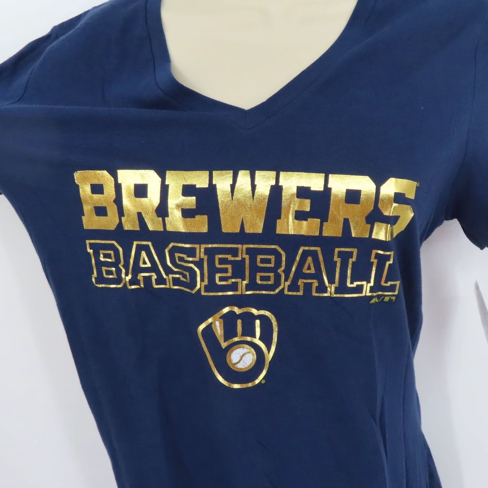 Vintage Majestic Milwaukee Brewers Shirt V-Neck Women S Blue Gold T-Shirt NEW Size S / US 4 / IT 40 - 3 Thumbnail