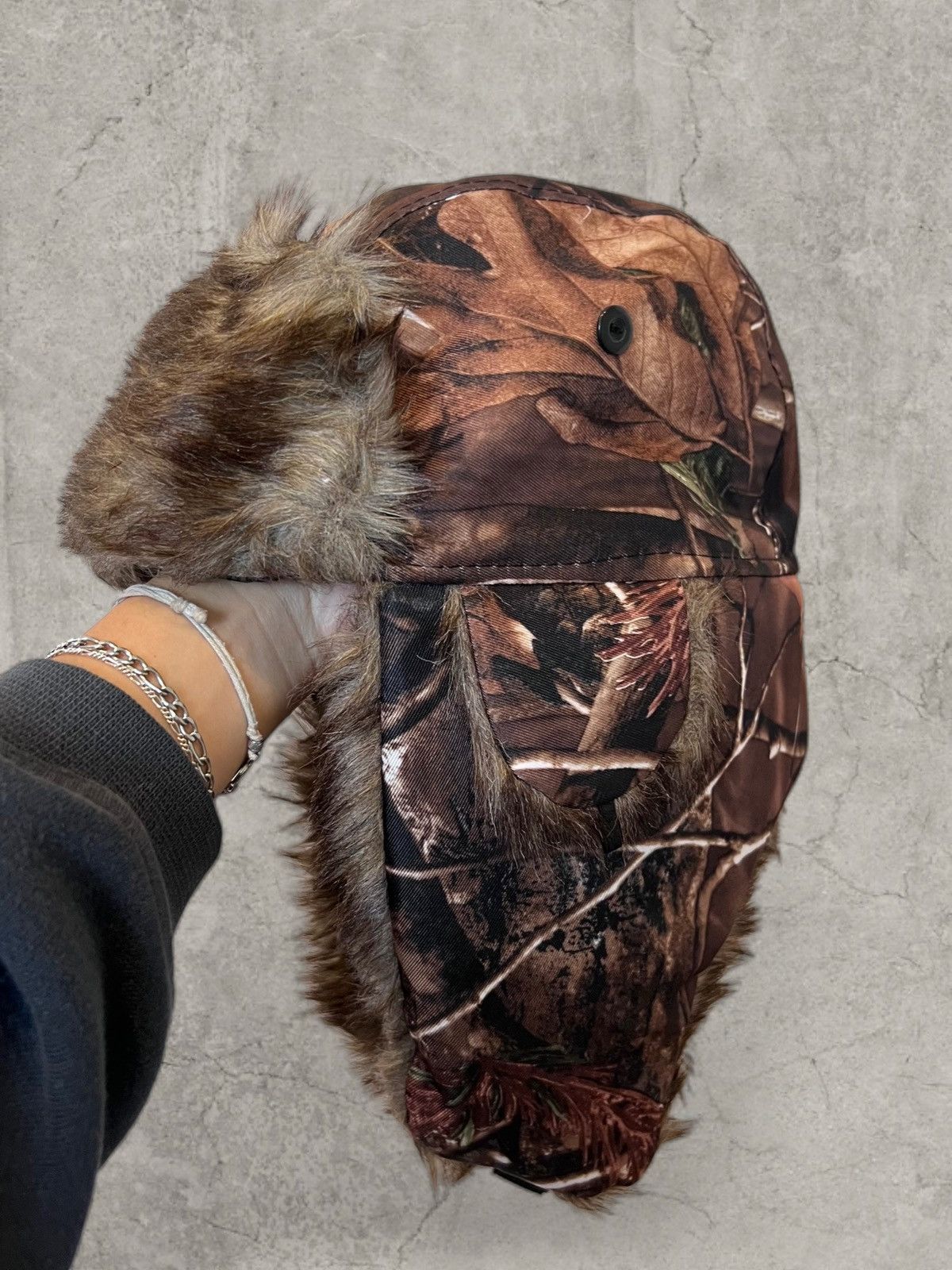 Other Russian Ushanka fluffy winter hat in brown camo. One size Size ONE SIZE - 2 Thumbnail