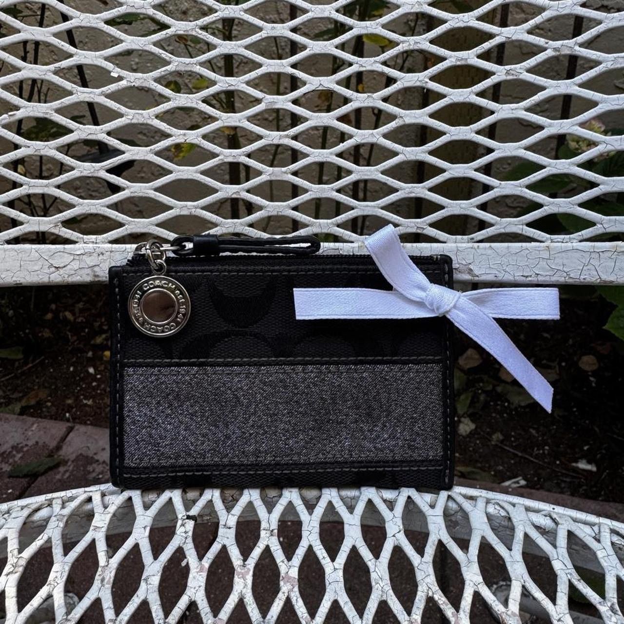 Coach Coach Black Monogramed Cardholder with Silver Stripe Size ONE SIZE - 1 Thumbnail