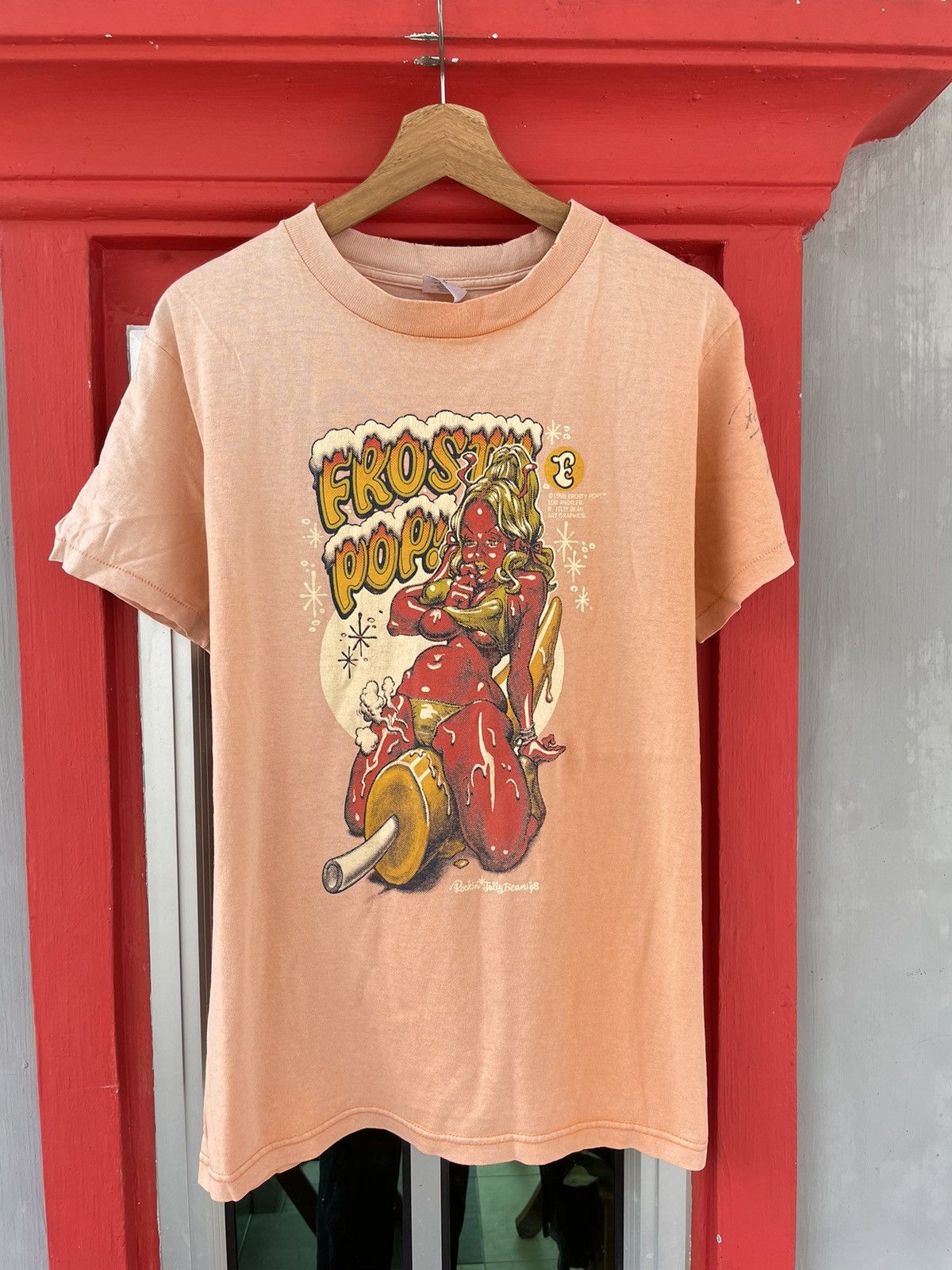 image of Art x Vintage 90's Frosty Pop Los Angeles R. Jelly Bean Tee in Orange, Men's (Size Medium)