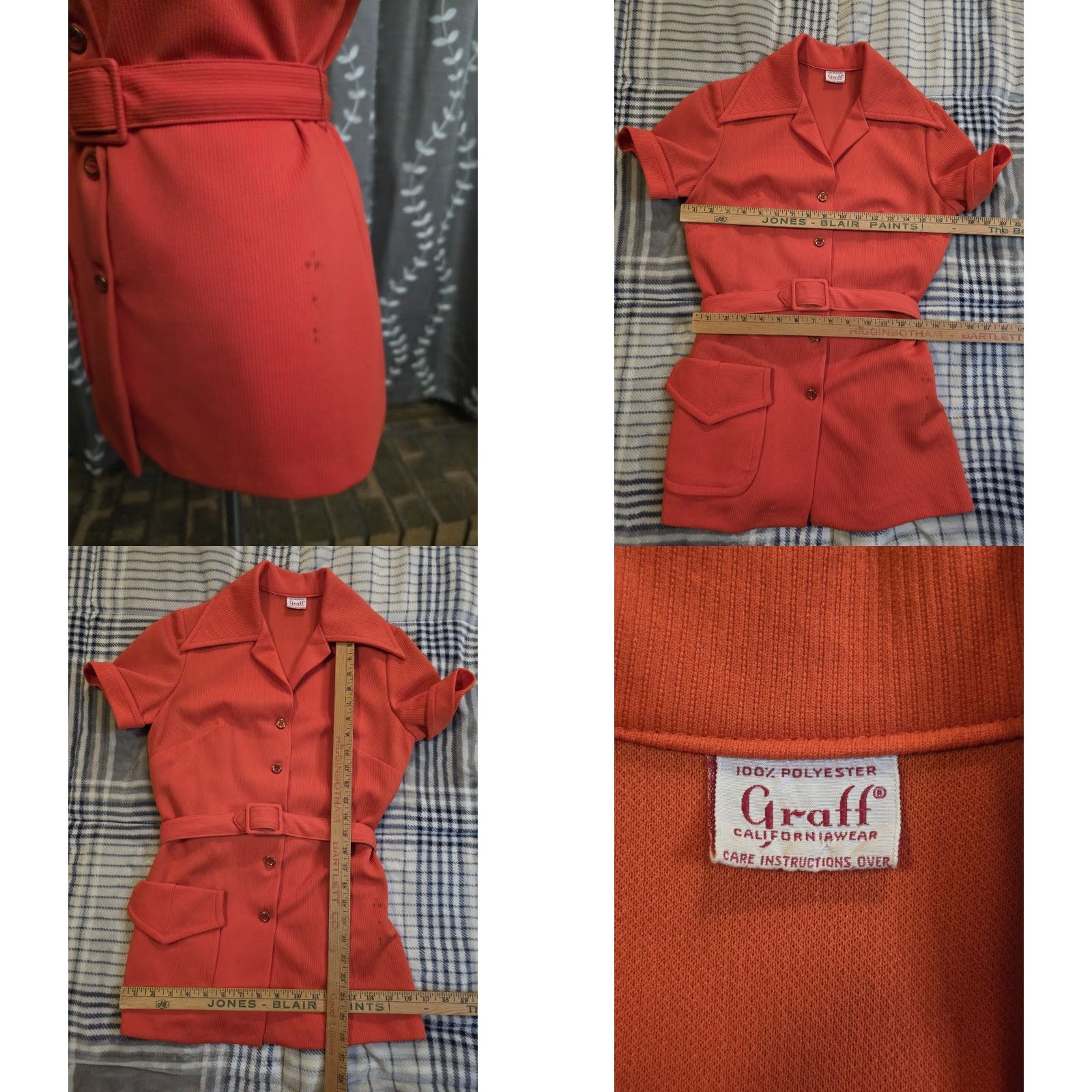 GRAFF VINTAGE Graff Californiawear Belted Blouse Button Front Orange Womens Medium Shirt Size M / US 6-8 / IT 42-44 - 8 Thumbnail