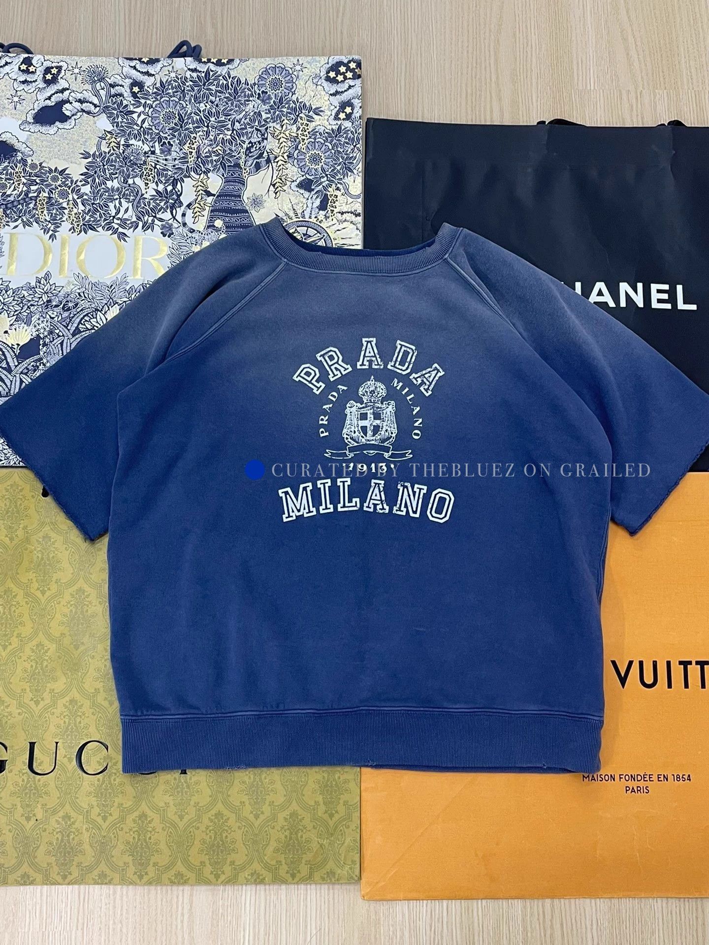 Prada Distressed Blue Short Sleeve Tee Size US M / EU 48-50 / 2 - 1 Thumbnail