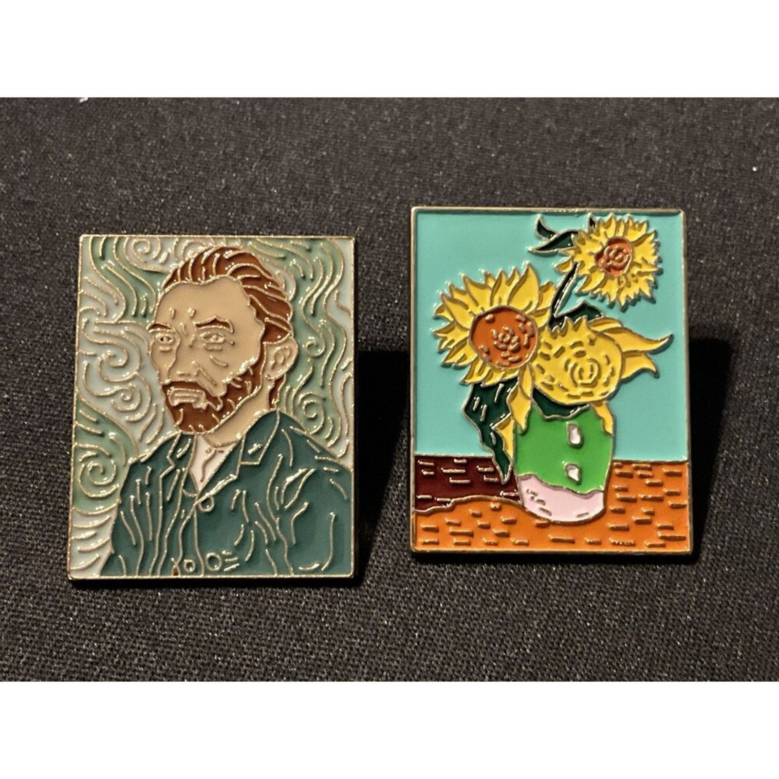 Other 2 Van Gogh Enamel Pins. Portrait & Sunflowers Textured Size ONE SIZE - 1 Thumbnail