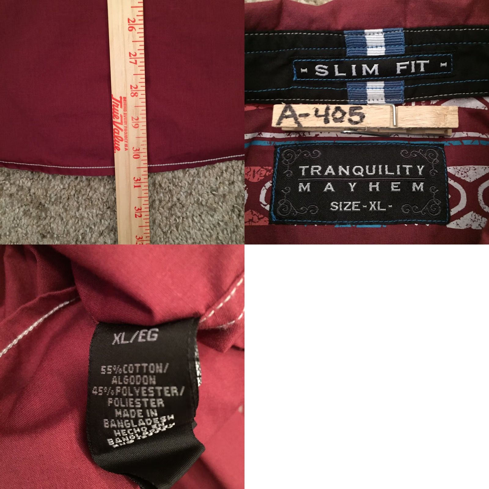 Vintage Tranquility Shirt Mens XL Red Short Sleeve Button Up Slim Fit Pockets Size US XL / EU 56 / 4 - 8 Thumbnail