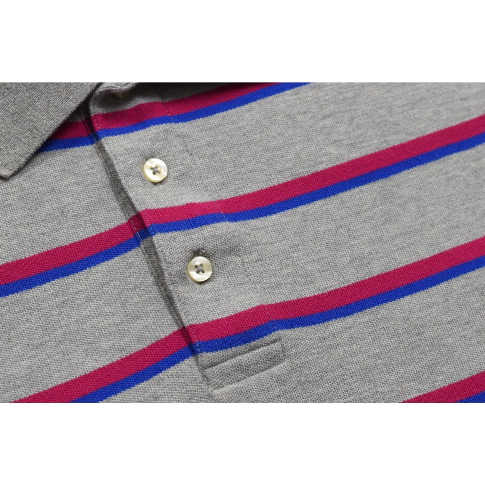 Vintage VINTAGE The Foundry Supply Co Men's 3XLT Grey Pink Blue Striped Short Sleeve Polo Shirt Size US XXL / EU 58 / 5 - 5 Thumbnail