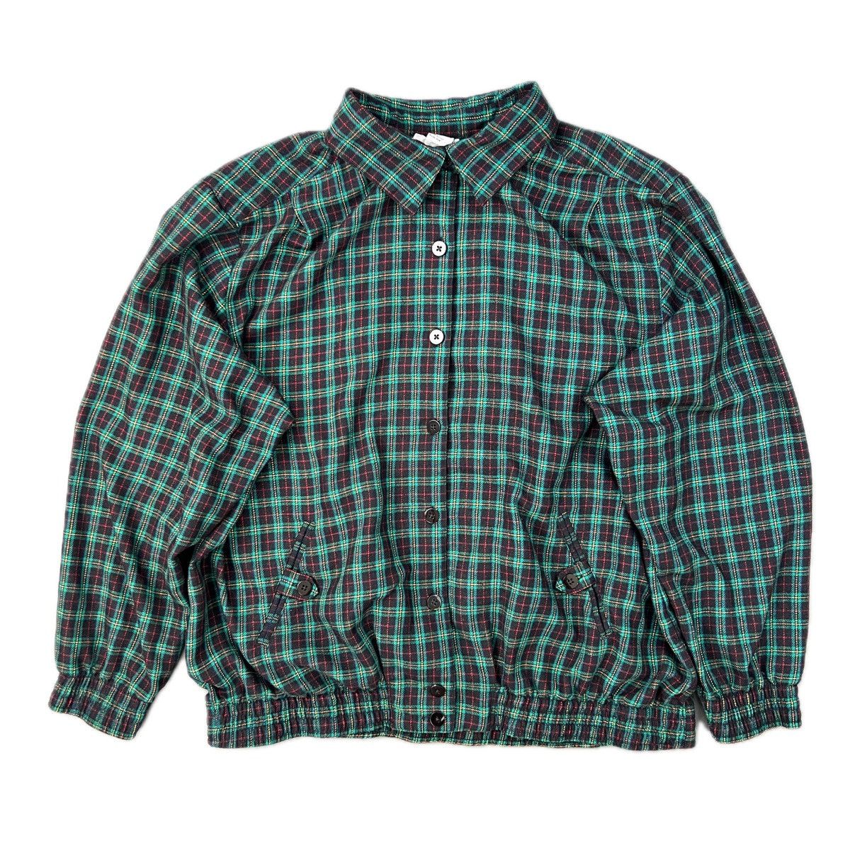 Vintage Designer Green and Black Tartan Viscose Button Up Jacket Size US M / EU 48-50 / 2 - 1 Thumbnail