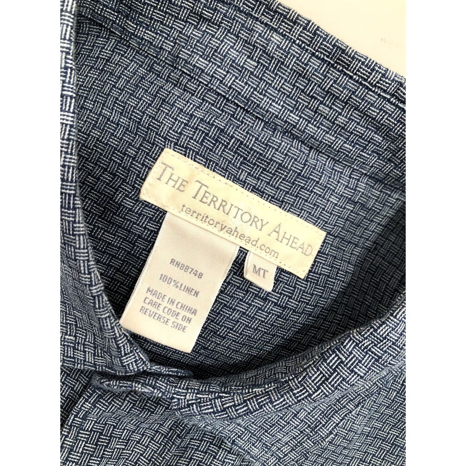 The Territory Ahead Territory Ahead Linen Mens MEDIUM TALL Shirt Long Sleeve Button-Up Blue/Grey/White C2 Menssigned Size US M / EU 48-50 / 2 - 5 Thumbnail