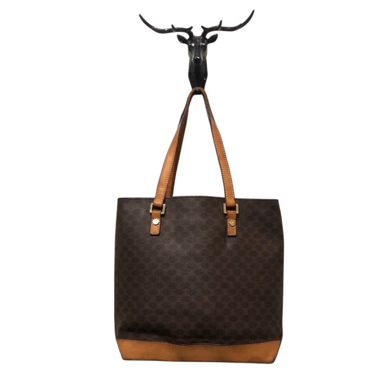 Celine × Vintage Vintage Celine Macadam Shoulder Tote Bag Leather Beige Size ONE SIZE - 1 Thumbnail