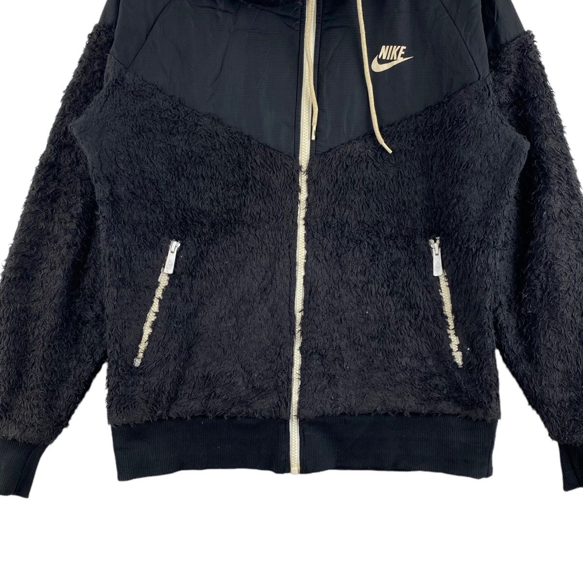 Nike × Vintage Vintage NIKE Sportswear Half Sherpa Style Black Hoodie Size US XL / EU 56 / 4 - 3 Thumbnail
