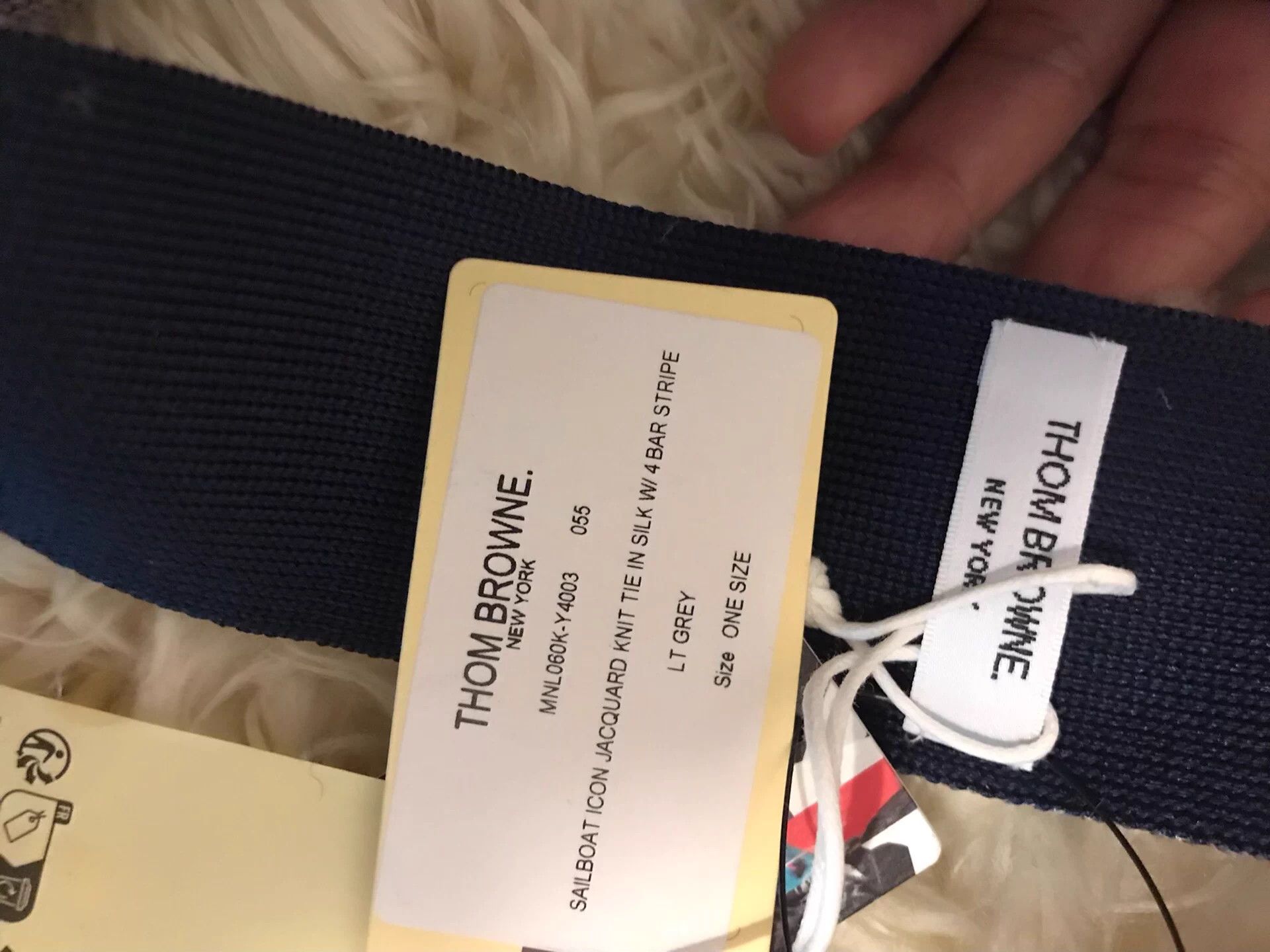 Thom Browne Thom Browne Classic Silk Sailboat Pattern Gray & Black Tie Size ONE SIZE - 4 Thumbnail