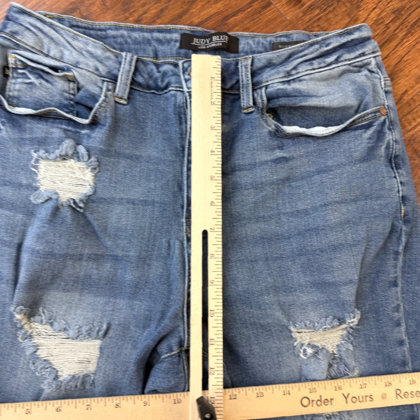 Denime Judy Jeans Womens 14W Boyfriend Relaxed Medium Wash Denim JB88404 29x29 Jeans Slim Distressed Stretch Blue Size 36" / US 14 / IT 50 - 5 Thumbnail