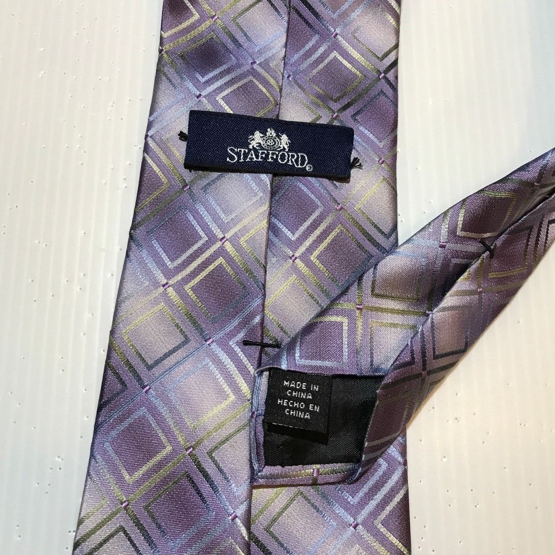 Stafford Stafford Purple Geometric Silk Classic Wide Men Necktie Size ONE SIZE - 4 Thumbnail