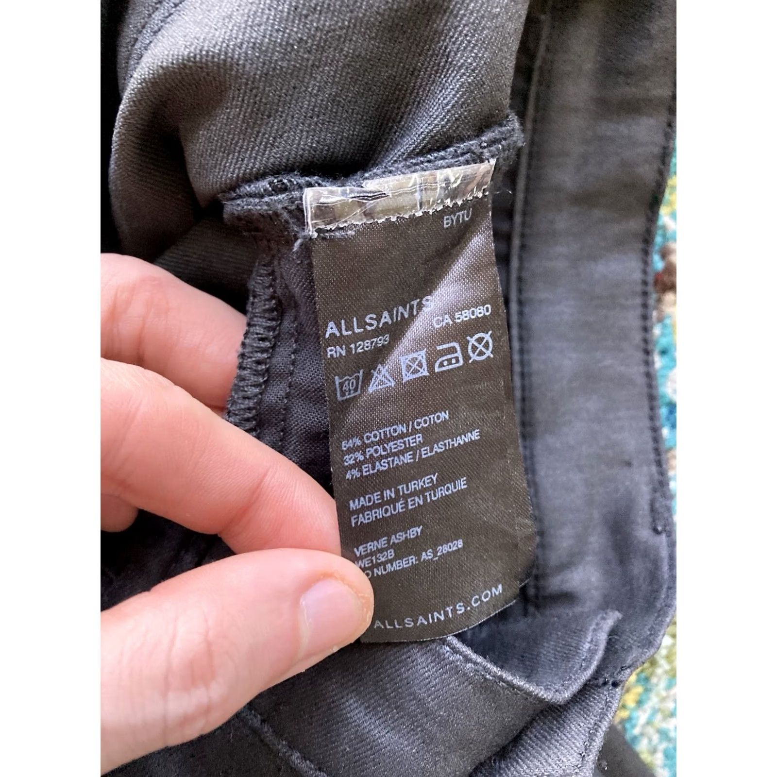 Allsaints AllSaints Pants Womens 29x30 Black Ashby Skinny Fit Low Rise Shiny Stretch} Size 29" - 7 Thumbnail